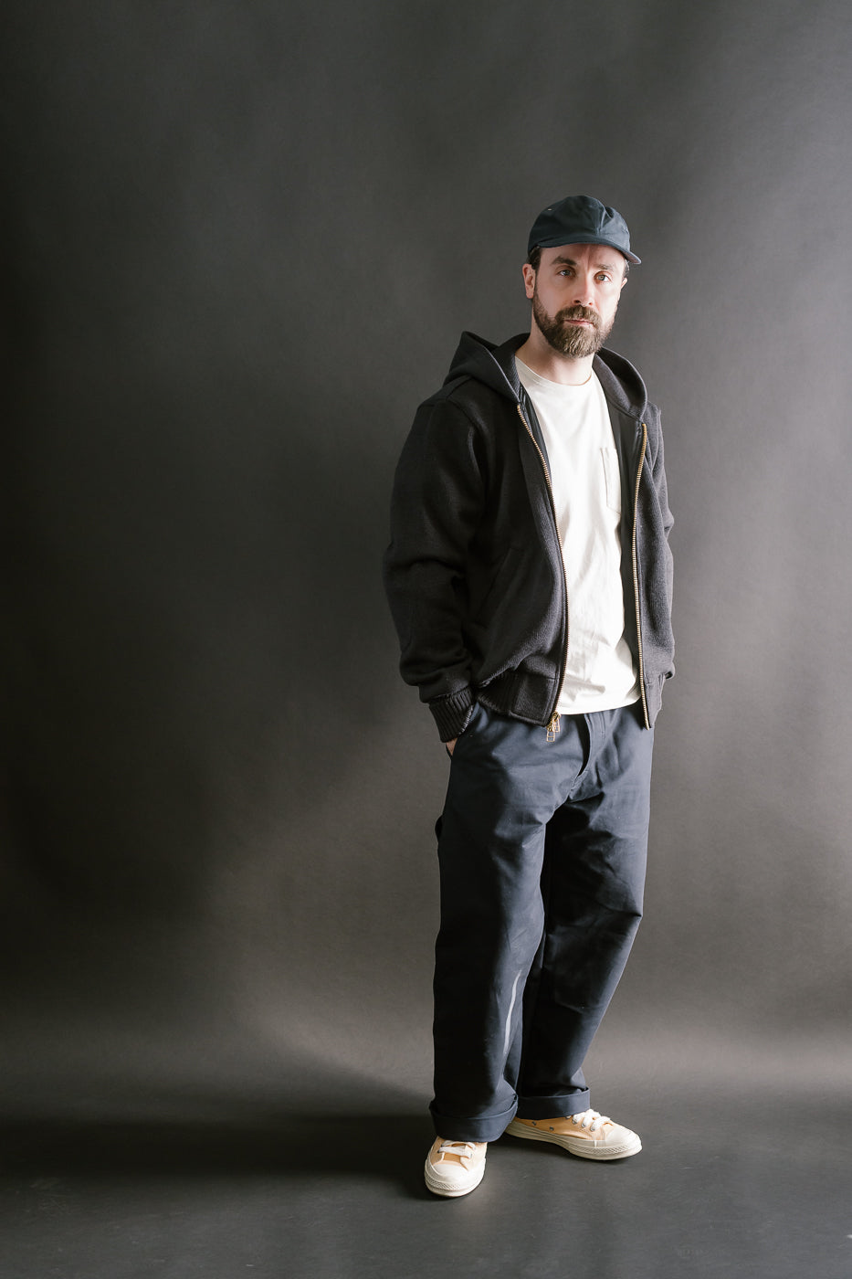 Full Zip Moto Hoodie - Dark Charcoal
