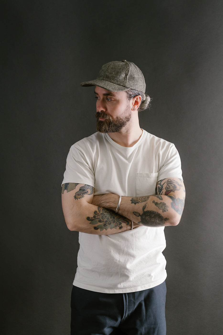 Herringbone Wool Baseball Hat -  Warm Charcoal