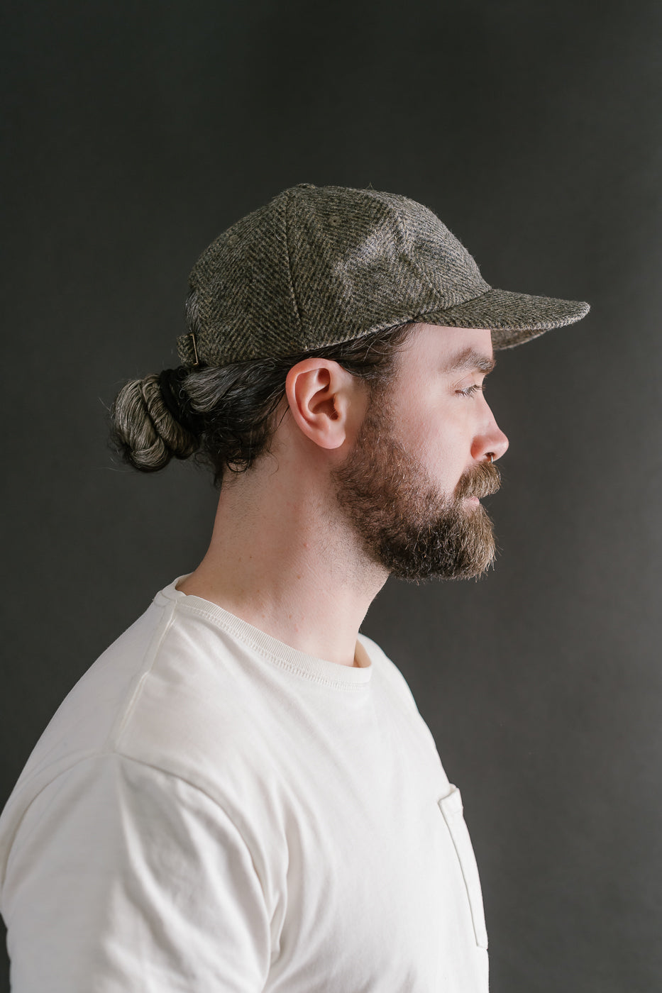 Herringbone Wool Baseball Hat -  Warm Charcoal