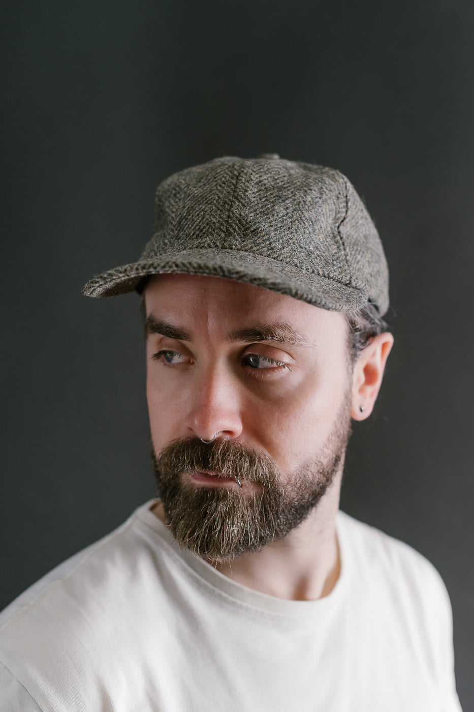 Herringbone Wool Baseball Hat -  Warm Charcoal