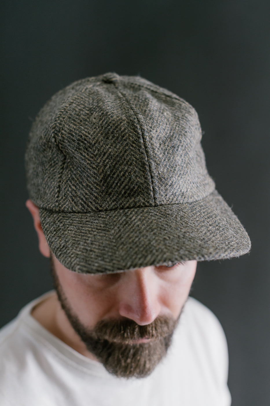 Herringbone Wool Baseball Hat -  Warm Charcoal