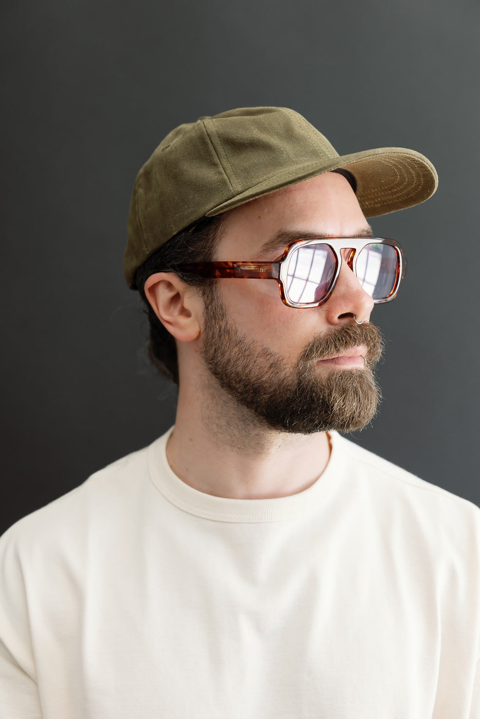 Close-up profile of male model (5'9