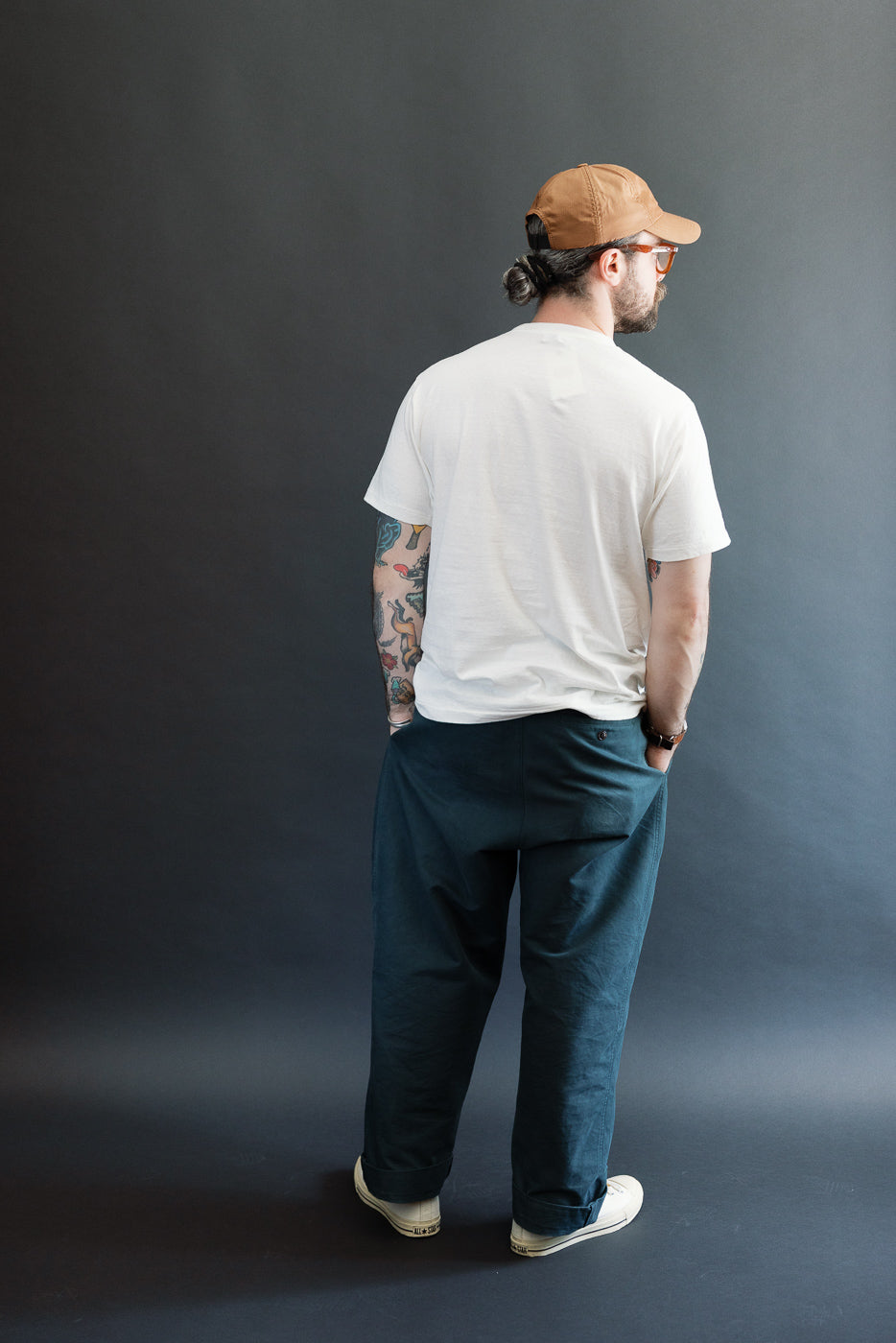 Full body back view of a male model, 5'9