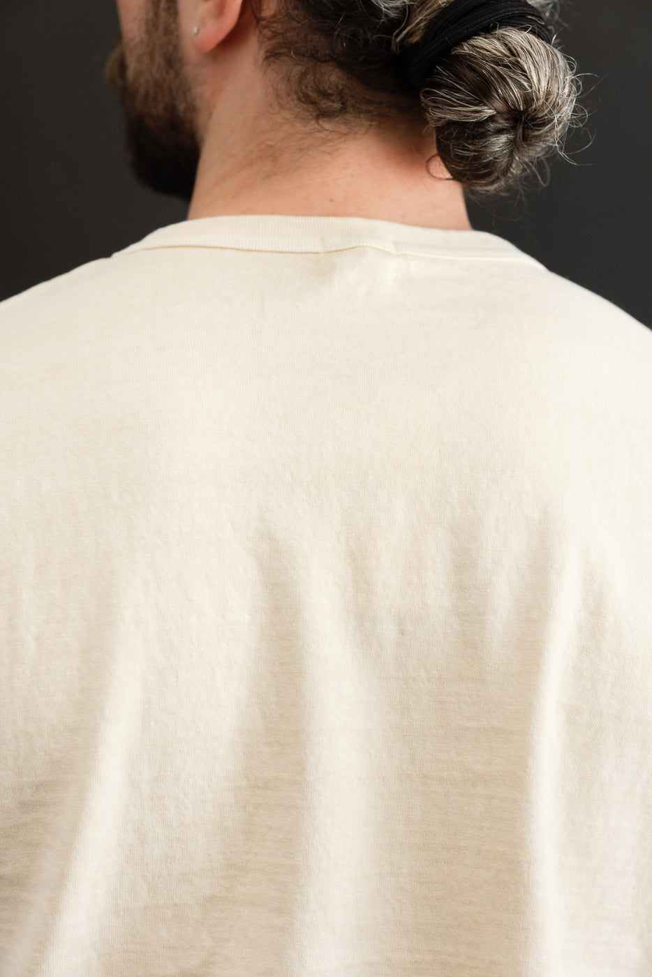 Back view close-up of male model, 5'9