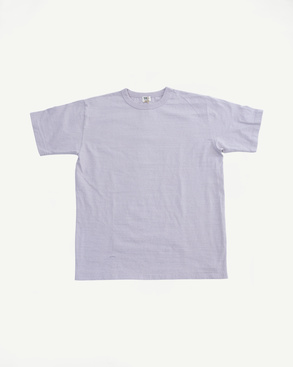 Flat lay front view of lavender Dubble Works Fallen Cotton midweight tee, short sleeves, classic crew neck, contemporary casual apparel at Dant.