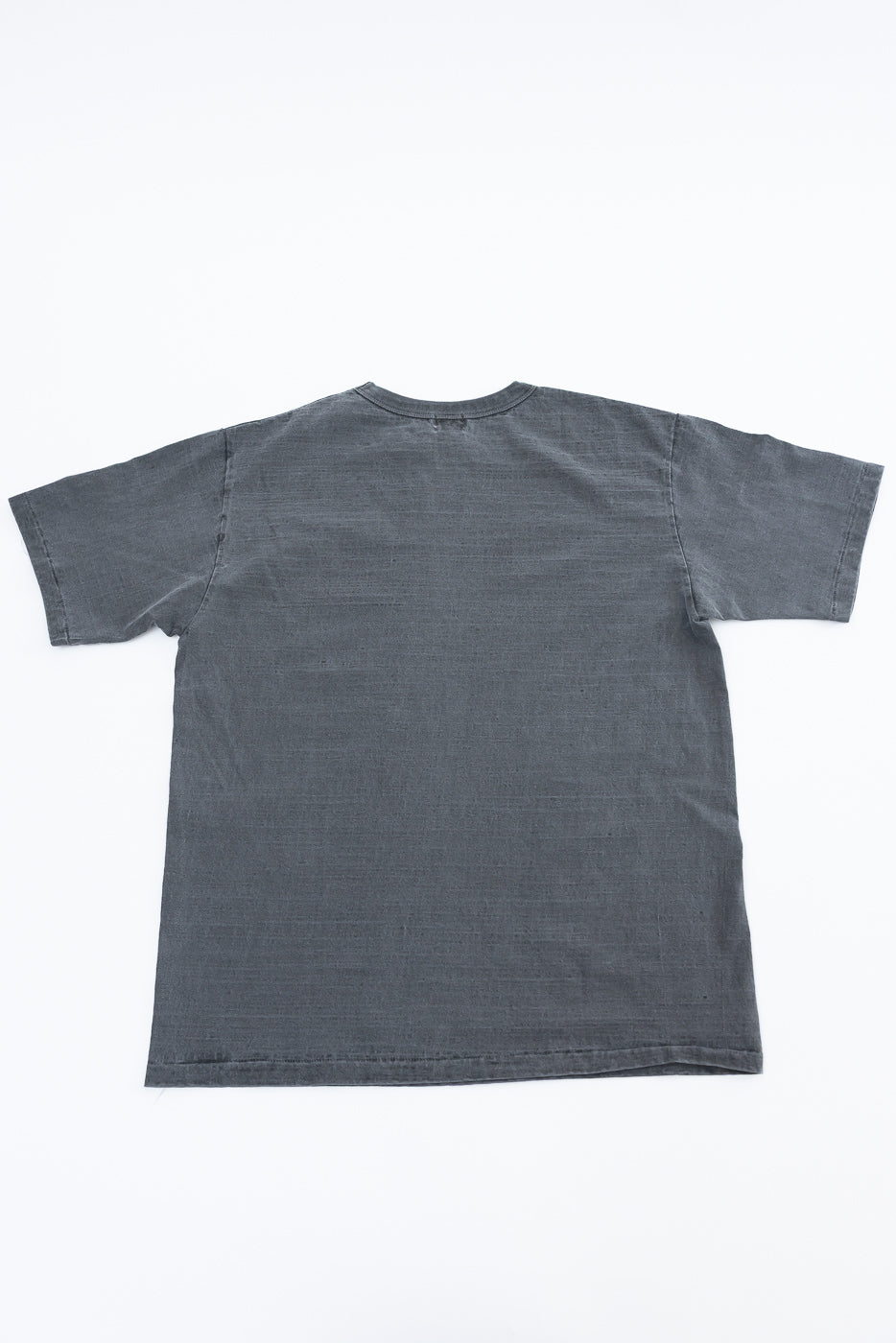 Flat lay of Dubble Works Fallen Cotton Sumikuro tee, back view, short sleeves, midweight fabric