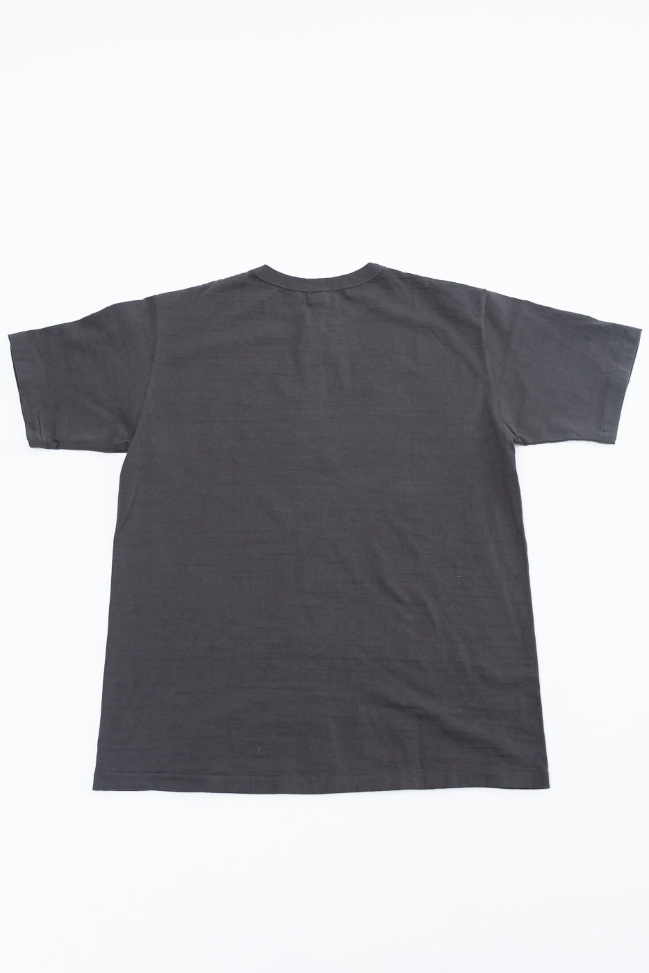 Flat lay of Dubble Works Fallen Cotton Midweight Tee in sumikuro, back view, short sleeve, crew neck