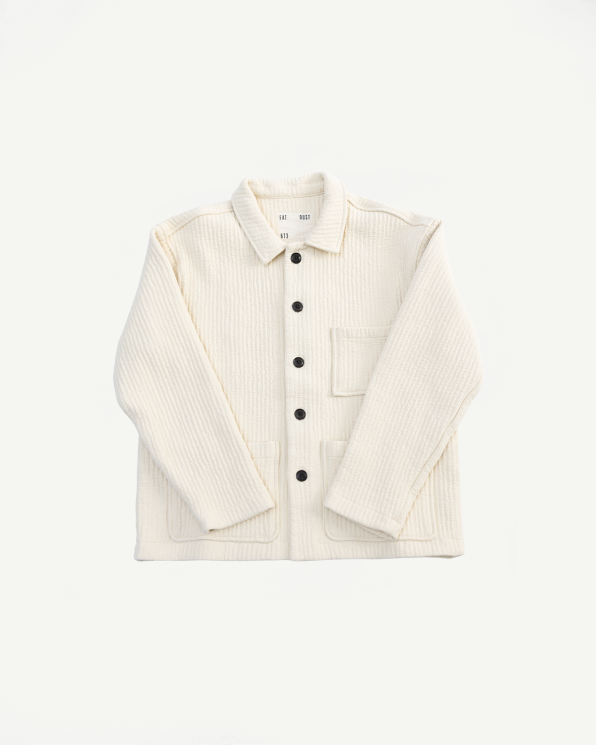 Flat lay of Eat Dust Cana Shirt in wheat fjord jacquard, showing front, collar and pocket details