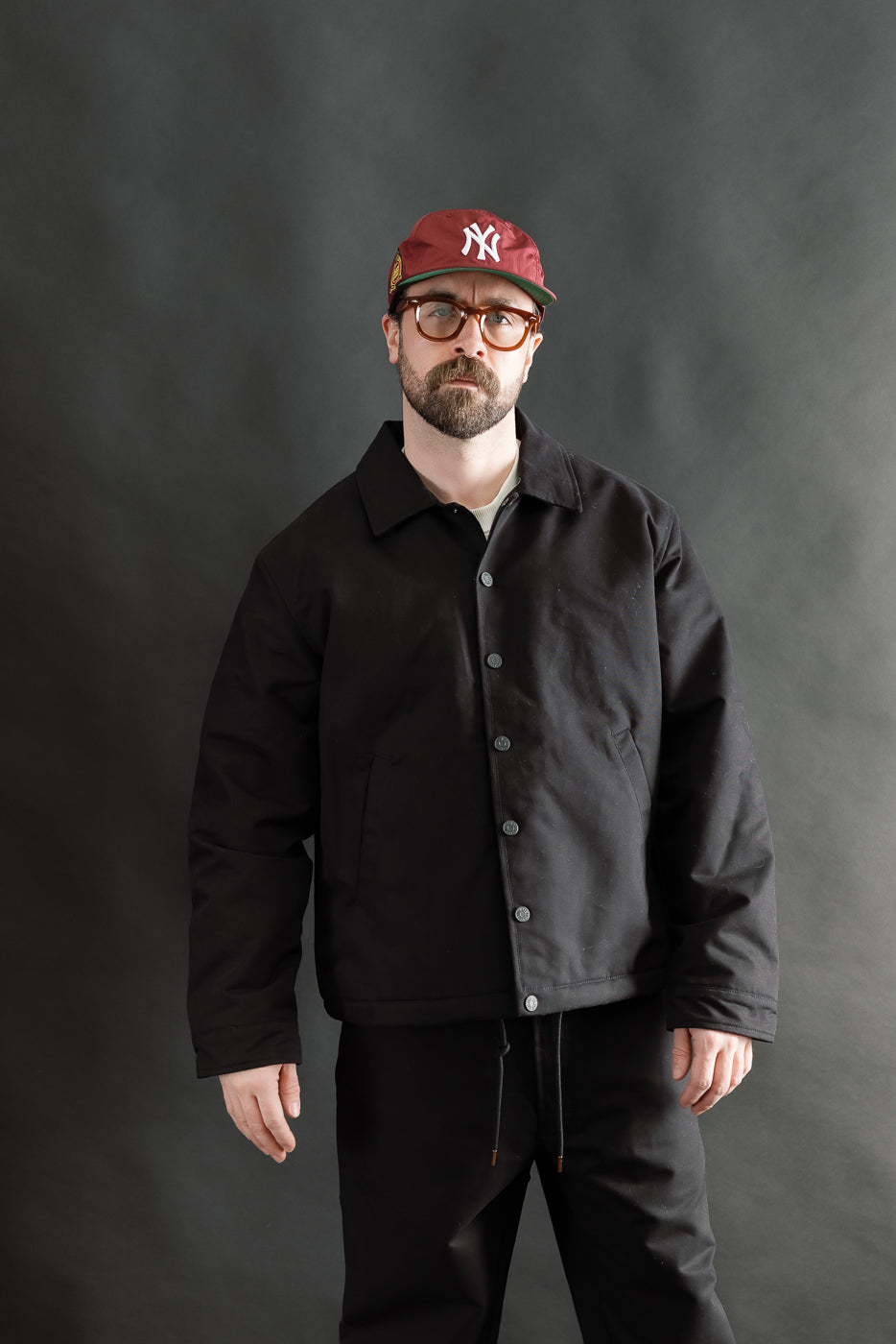 Front view, full body of male model 5'9