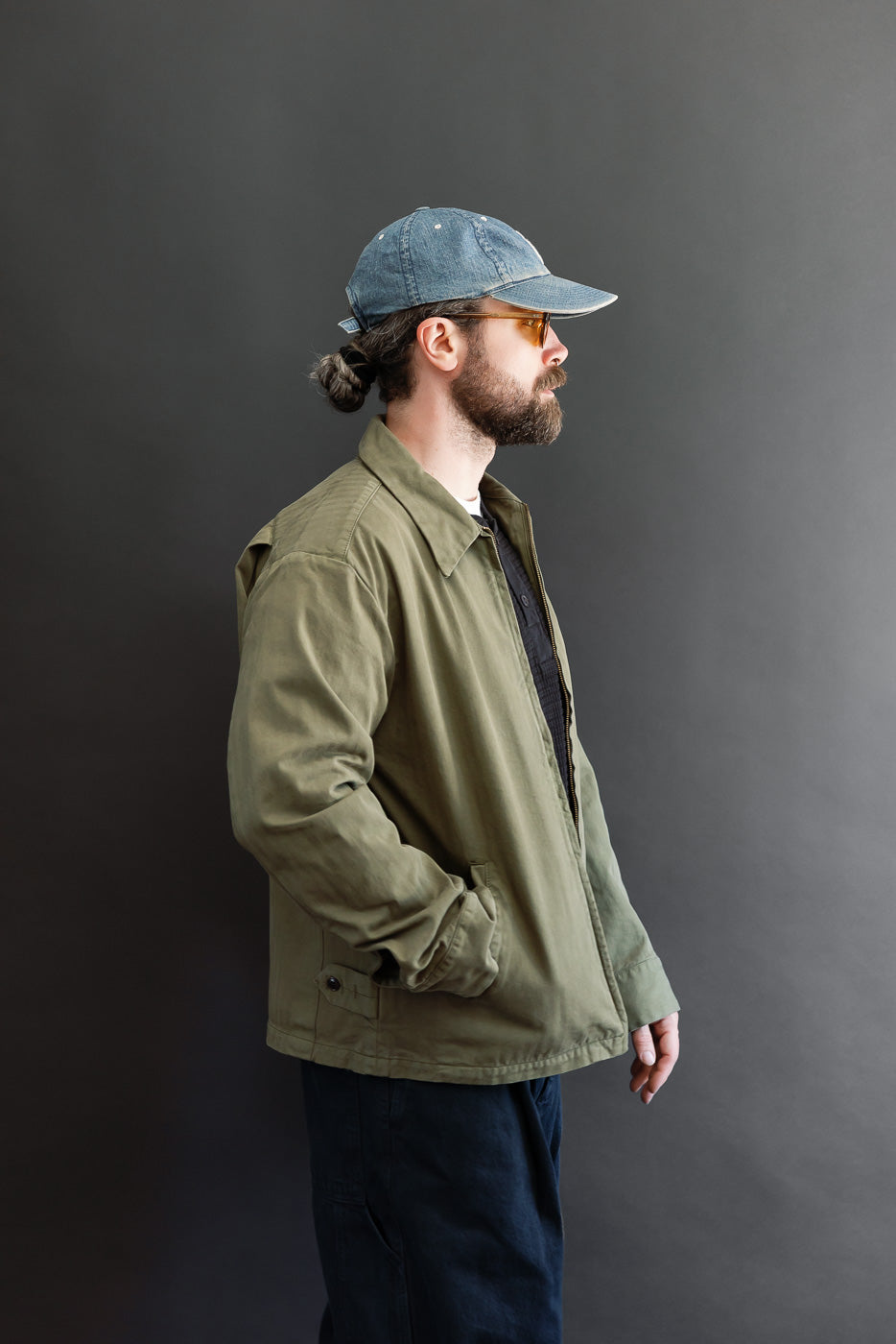 Full body side view of a male model, 5'9