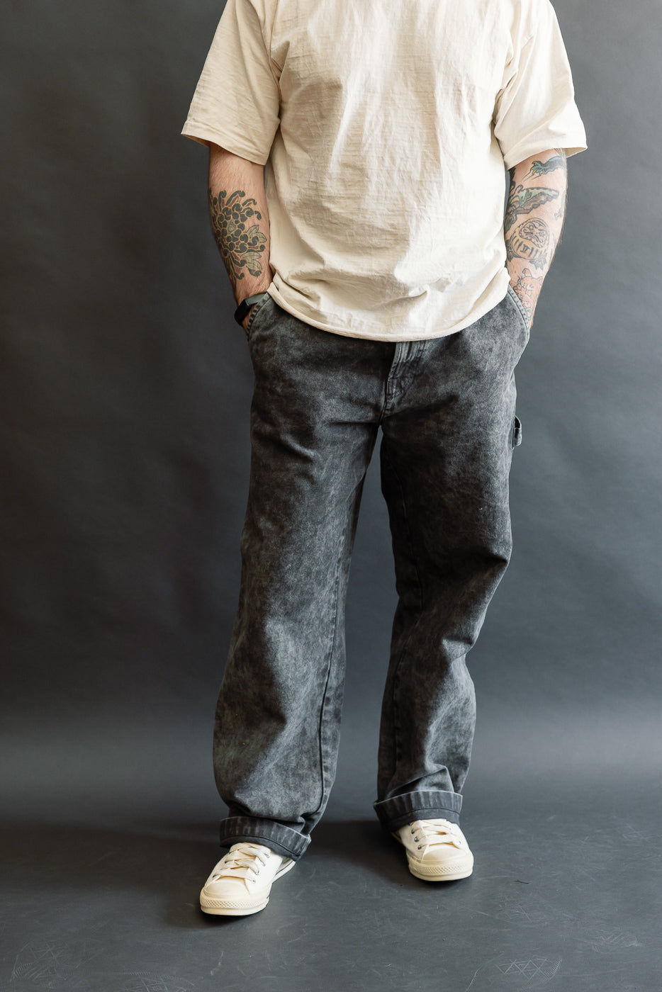 Front view full body shot of male model 5'9