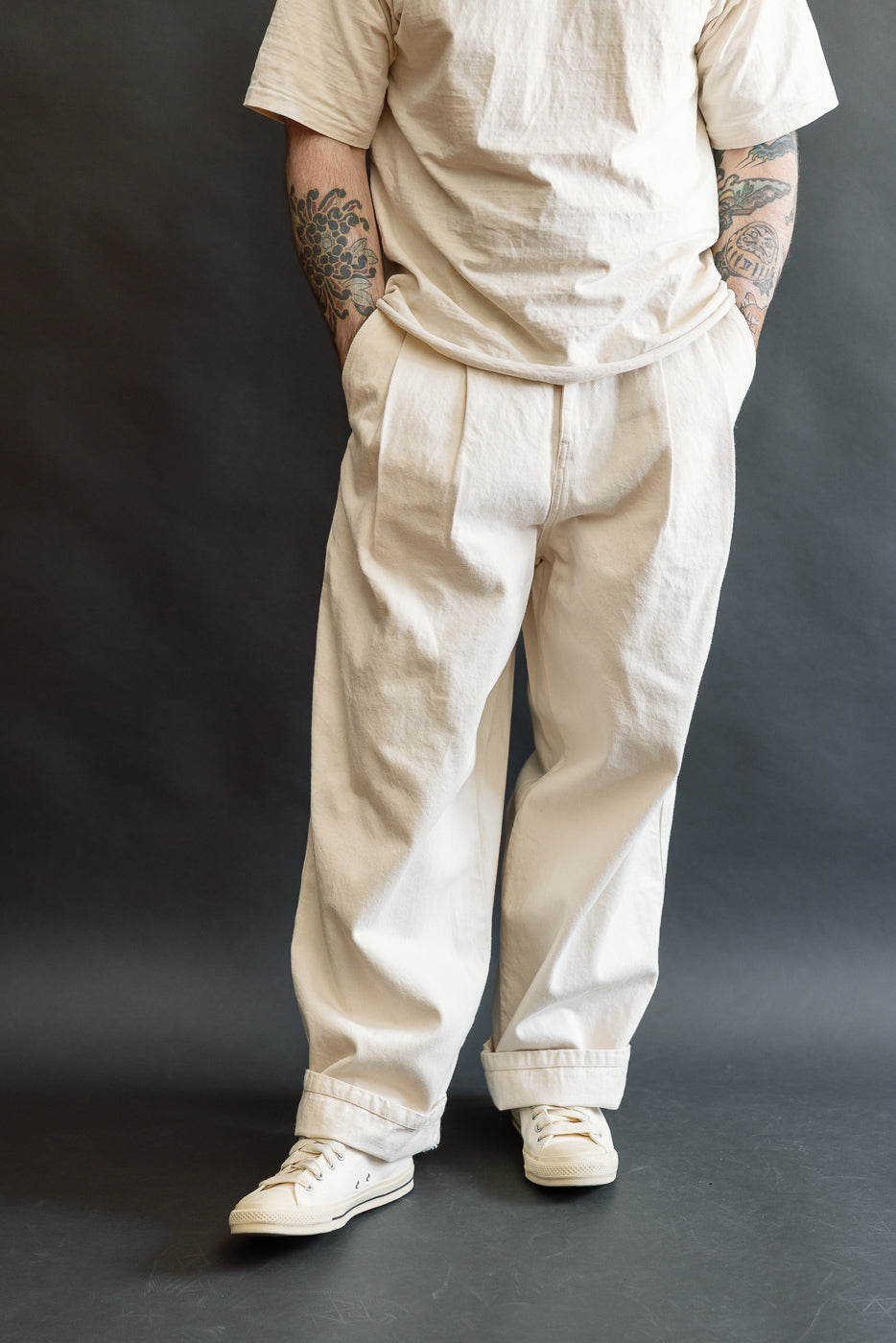 Front view, waist-down shot of a male model (5'9