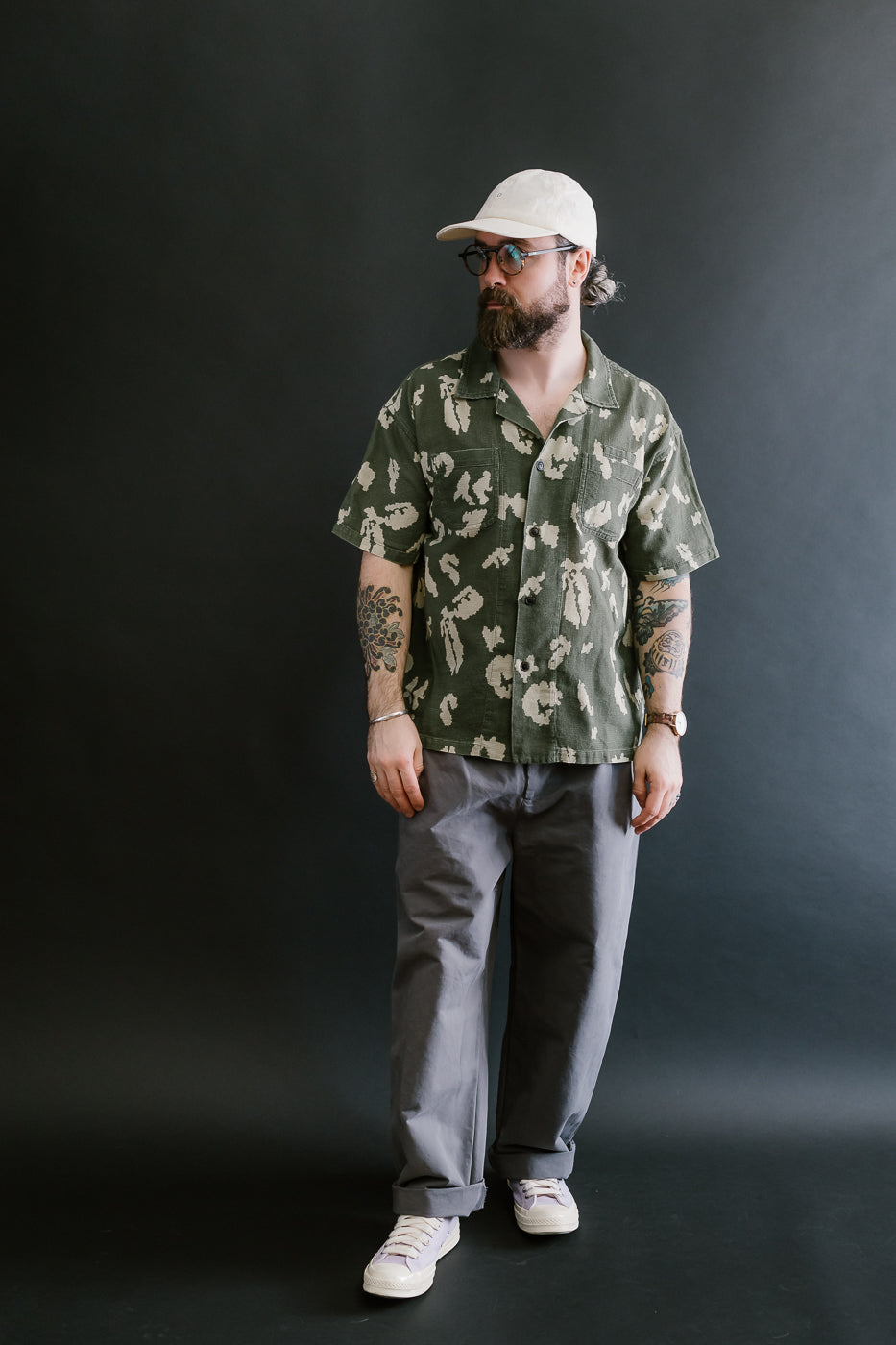 M-I-001 - Cloud Camo Mesh Aloha Shirt - Mint, Off White