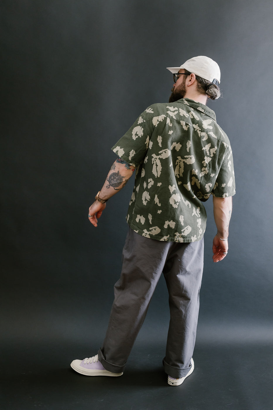 M-I-001 - Cloud Camo Mesh Aloha Shirt - Mint, Off White