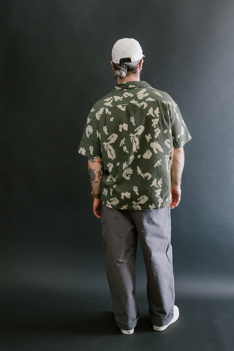 M-I-001 - Cloud Camo Mesh Aloha Shirt - Mint, Off White