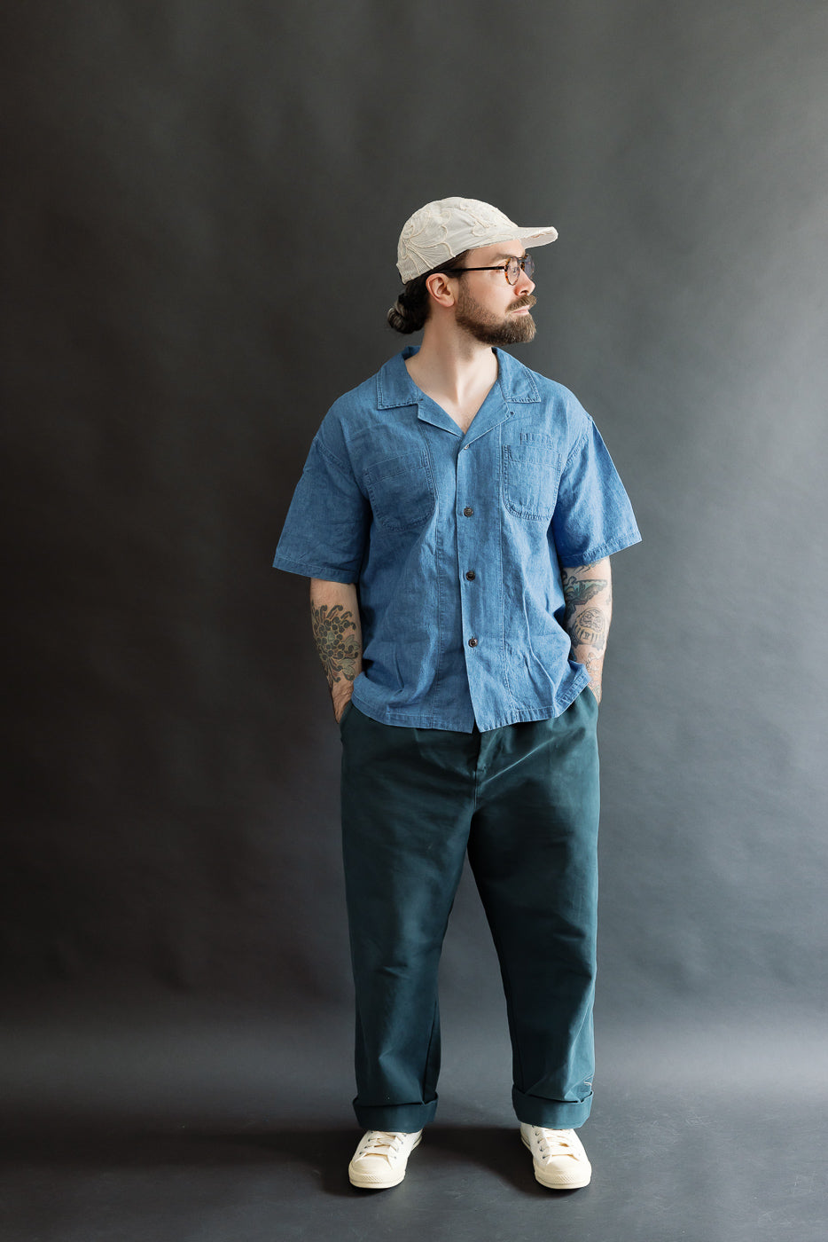 M-I-002 - Linen Cotton Denim Aloha Shirt - Blue | Dant