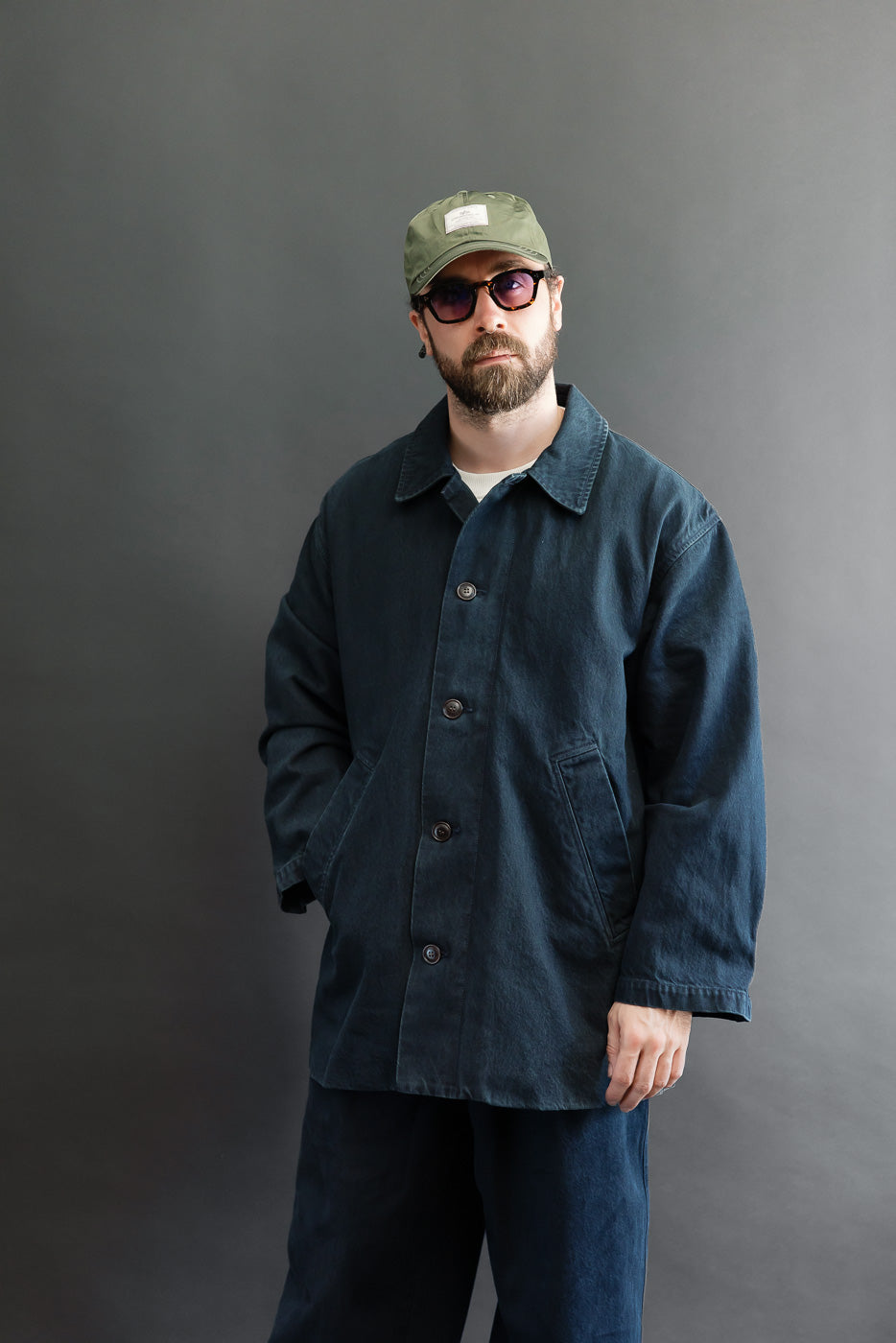 Front full body view of a male model, 5'9