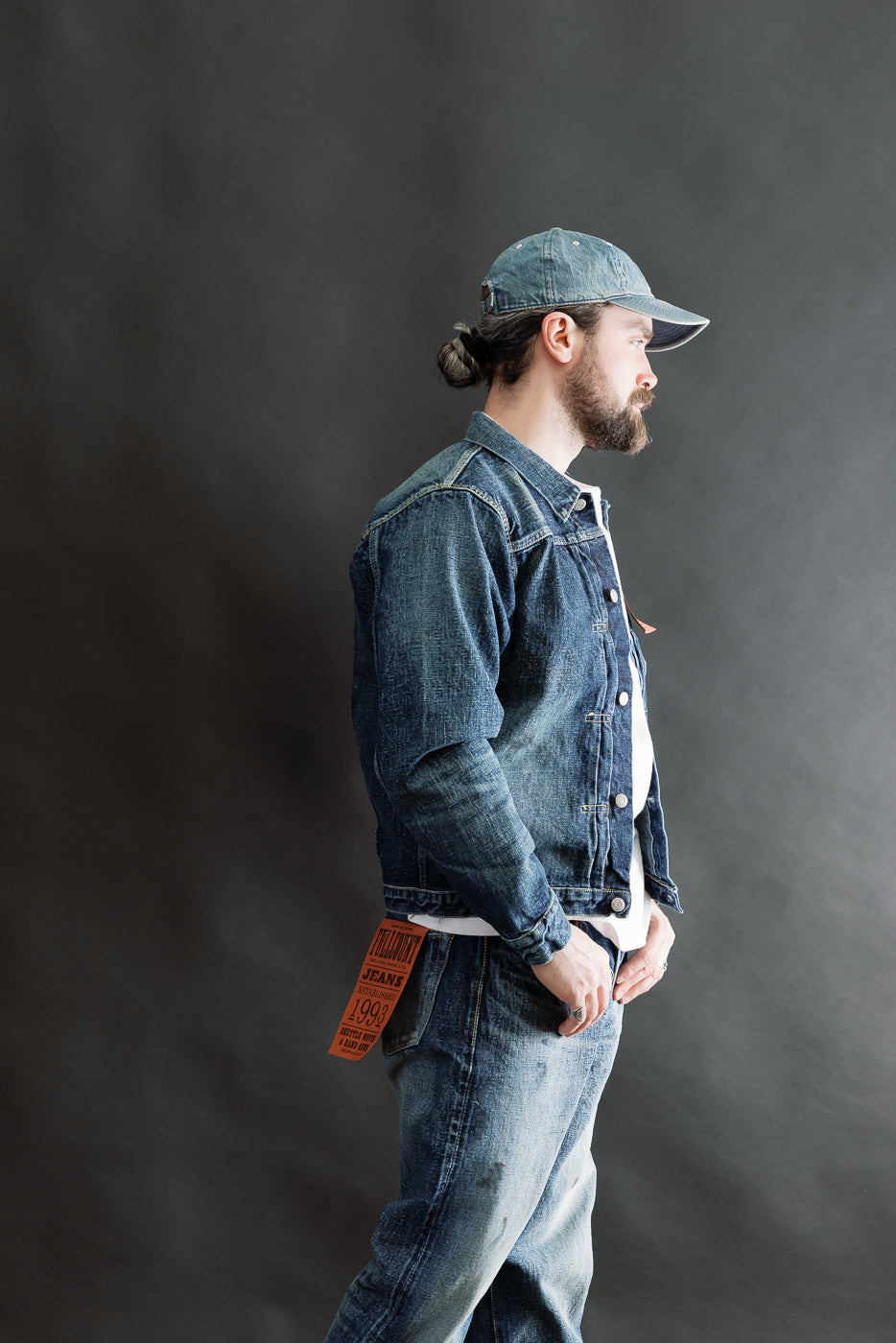 Side view full body of male model 5'9