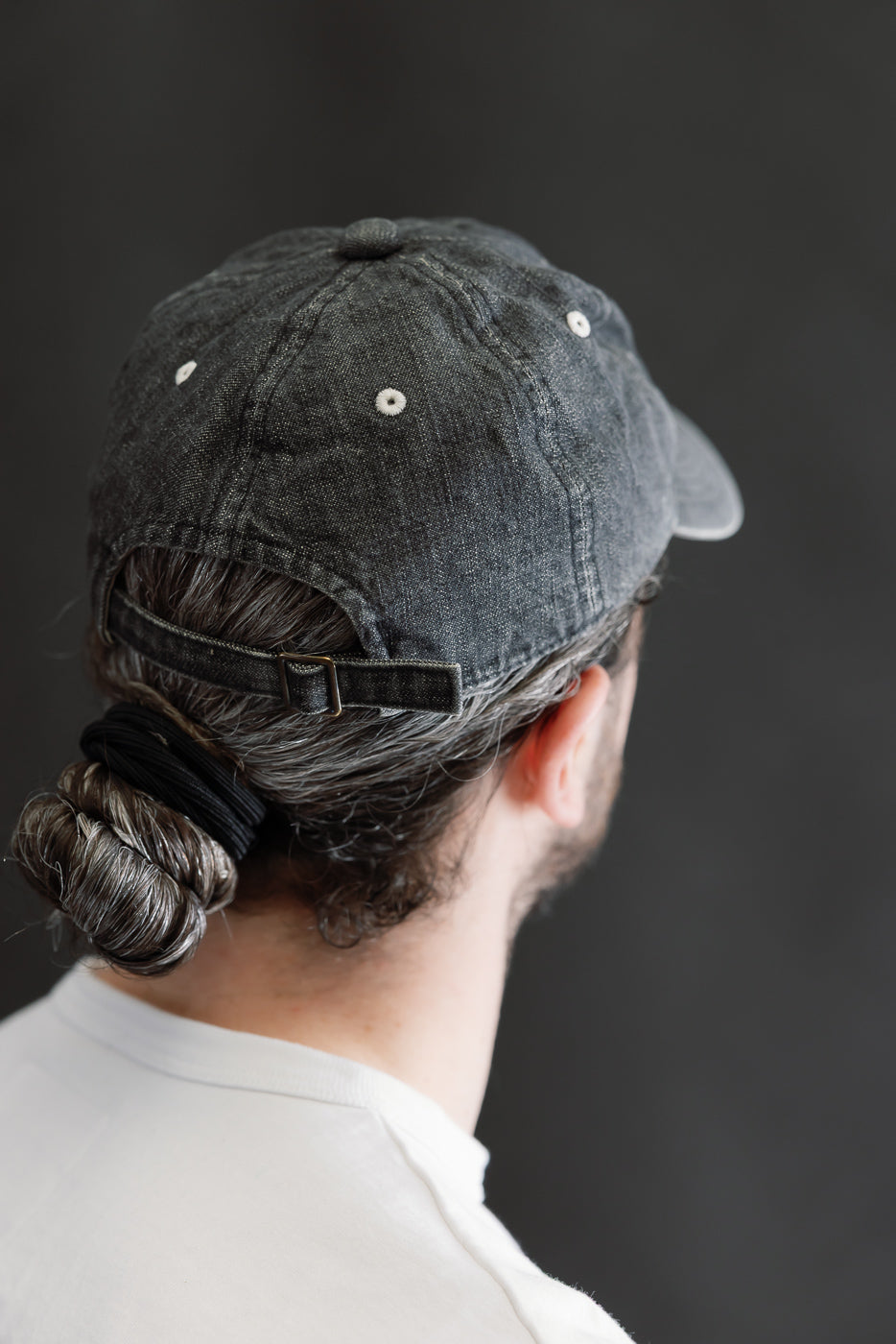 6843HW - 6 Panel Denim Baseball Cap 'F' Patch - Black Vintage Wash