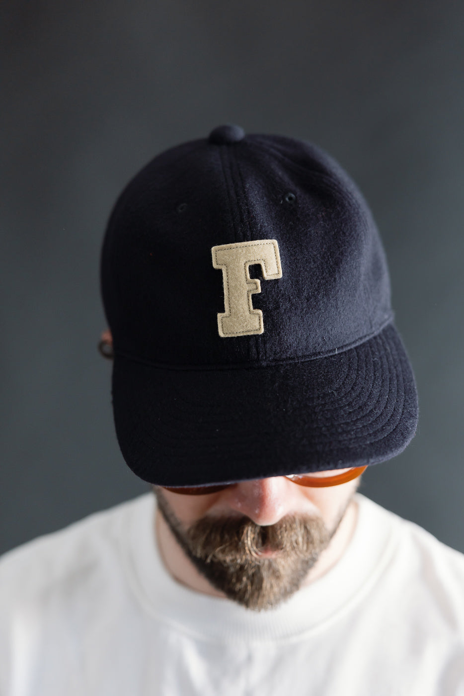 6853-25 - 6 Panel Melton Baseball Cap 'F' Patch - Navy