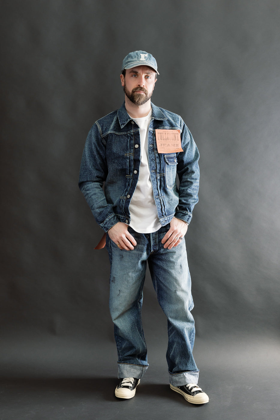 Full body front view of male model 5'9