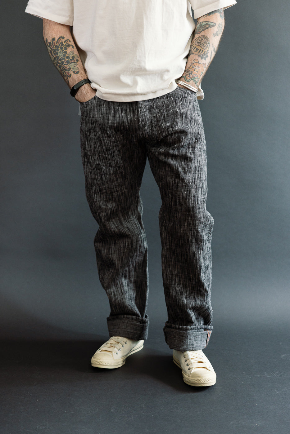 15oz Skein Dyed Slubby Black x Gray Selvedge Jeans - Slim Straight
