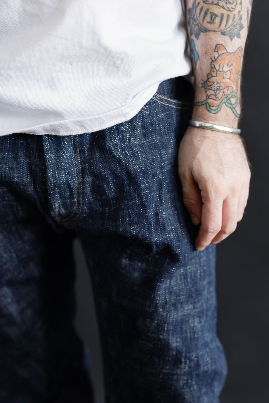 15oz Skein Dyed Slubby Green Indigo Selvedge Jeans - Slim Straight