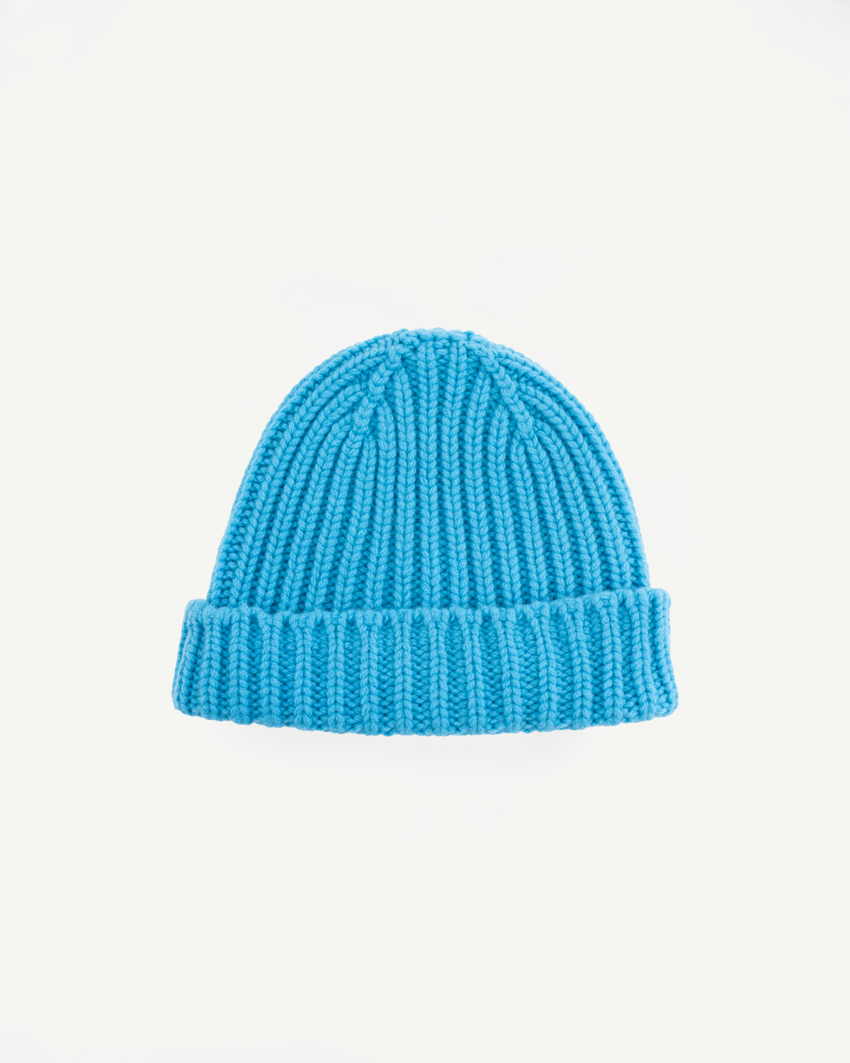 aquamarine ribbed chunky beanie, watch cap on white background, front view