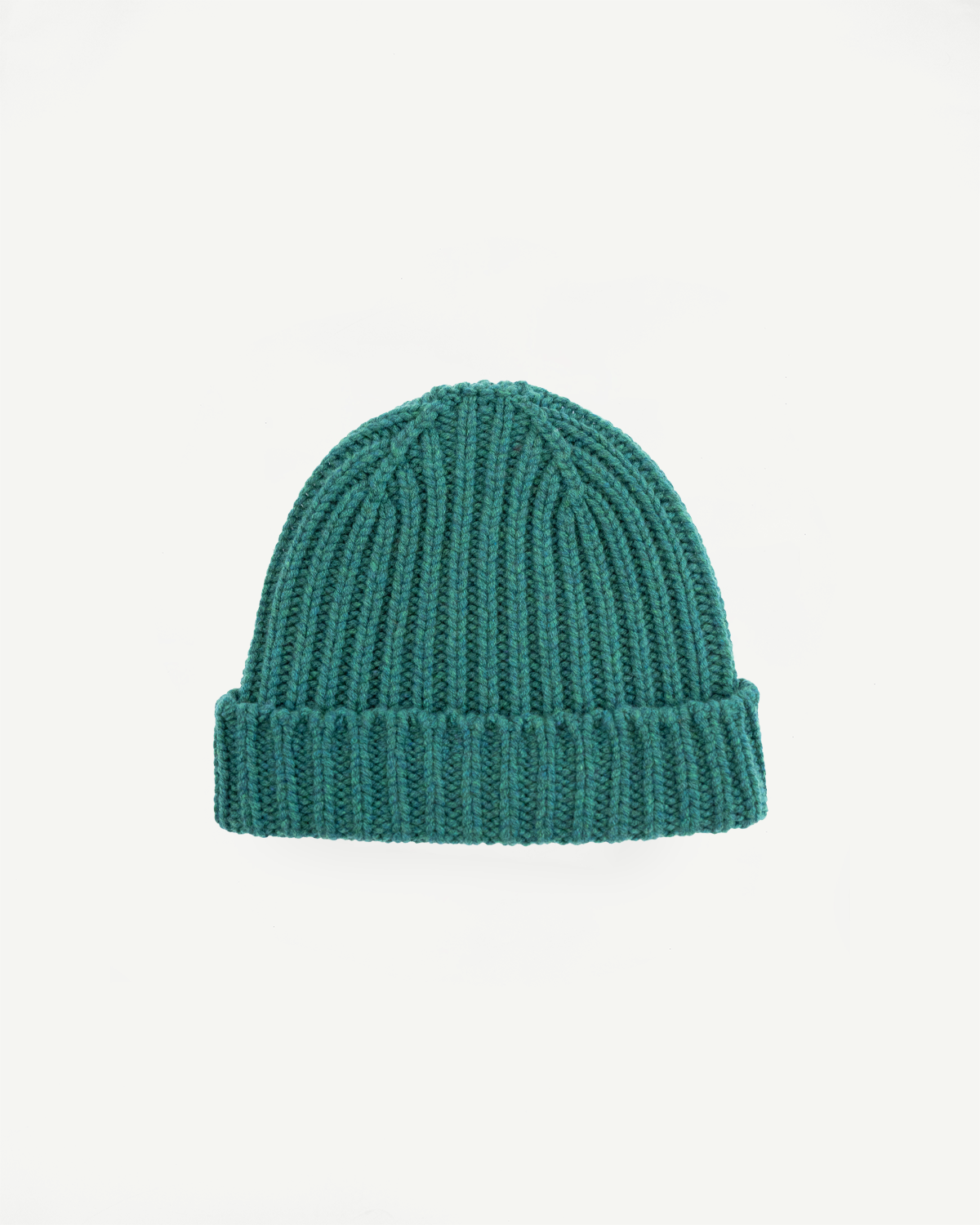 green mix ribbed chunky beanie, watch cap on white background