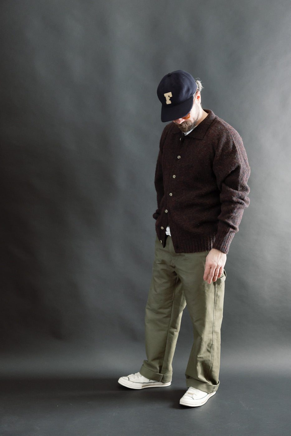 Full body front view of male model 5'9