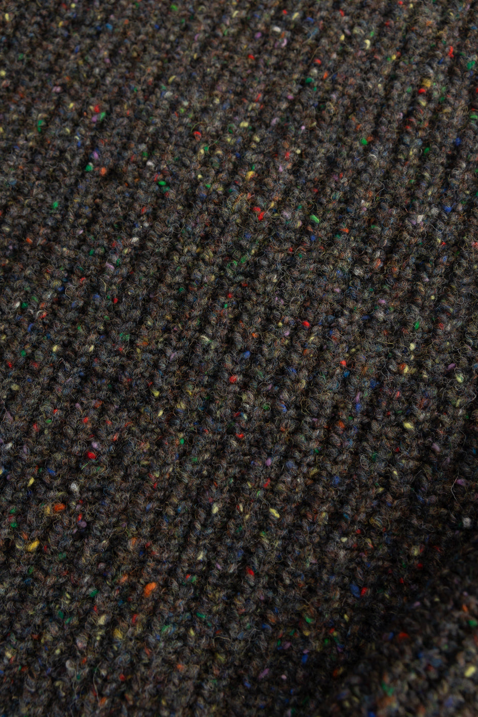 Close-up of Howlin' Taste of the Future pullover knit fabric texture, multicolor flecks, front detail