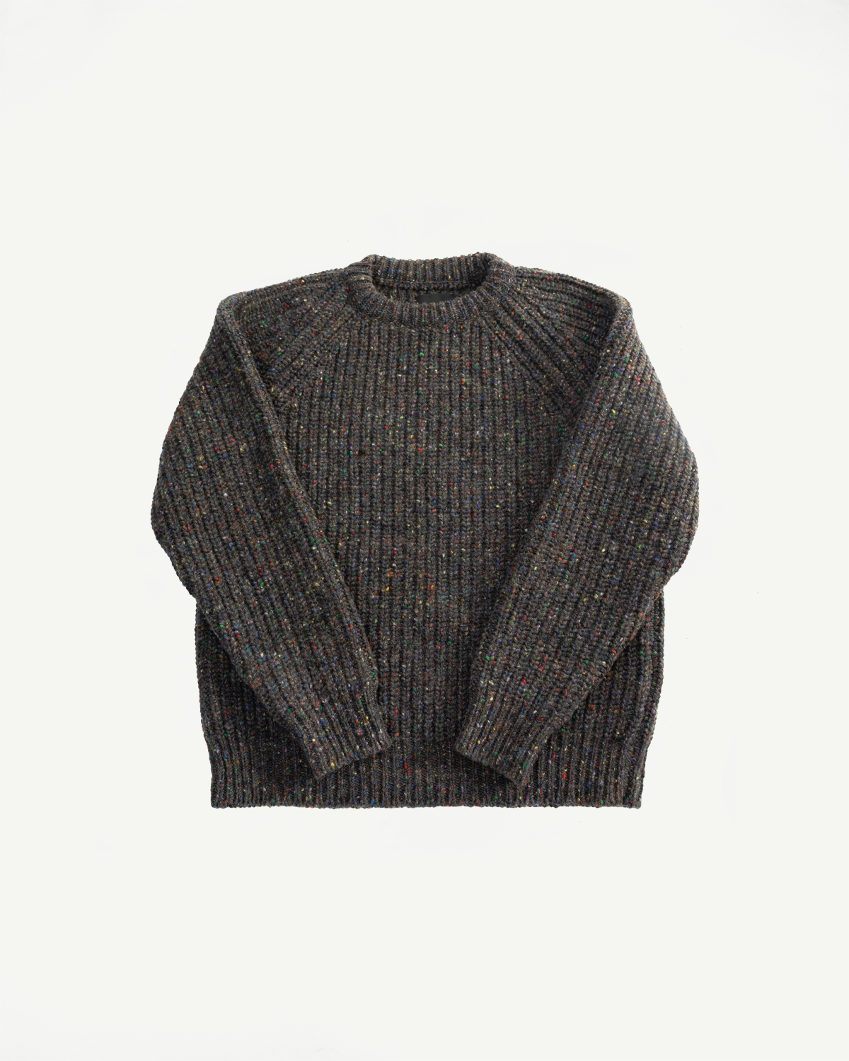 Front flat lay of Howlin' Taste of the Future pullover; ribbed knit, speckled wool texture