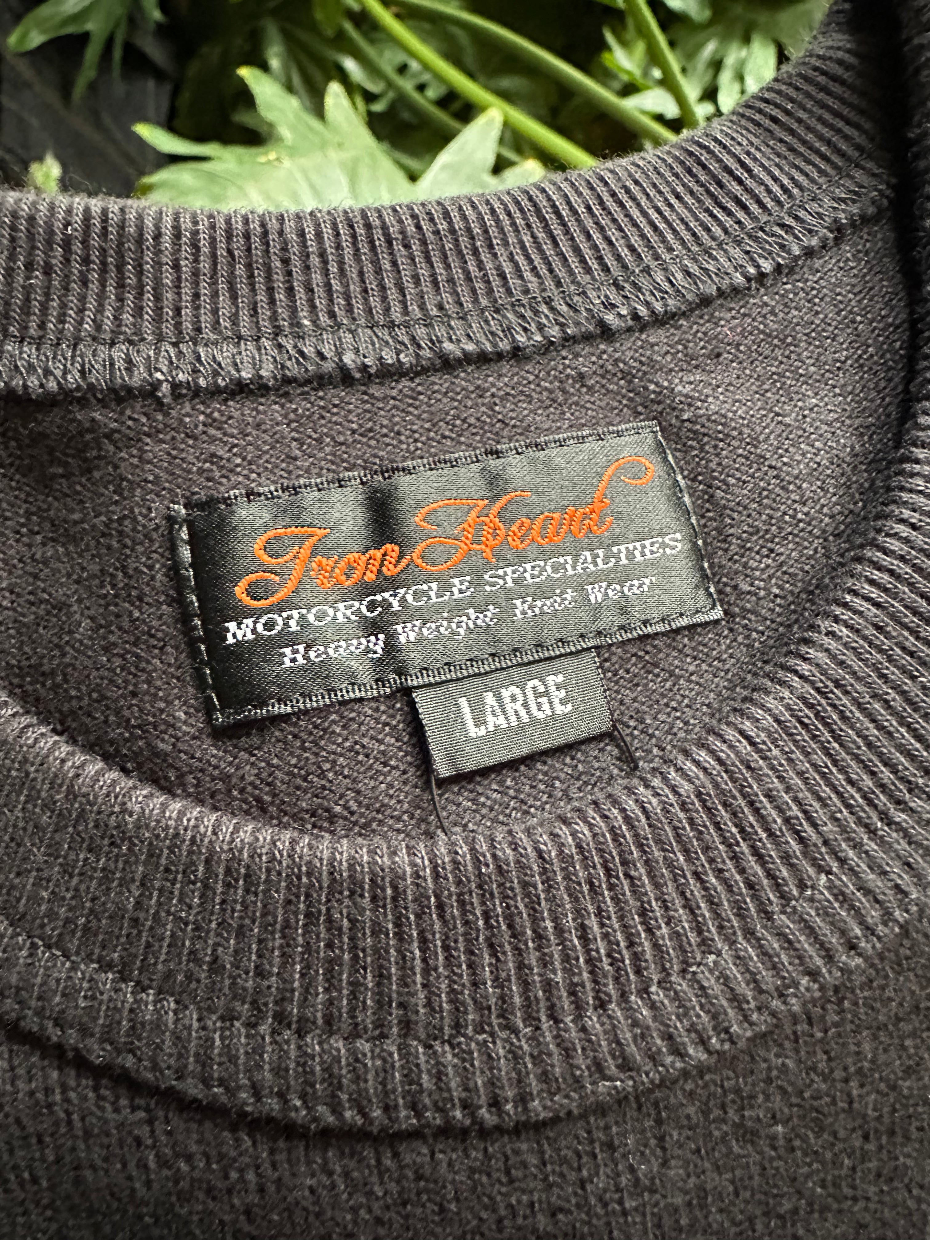 Gently Used Iron Heart 11oz Cotton Knit Long Sleeved Crew Neck Sweater - Black - L