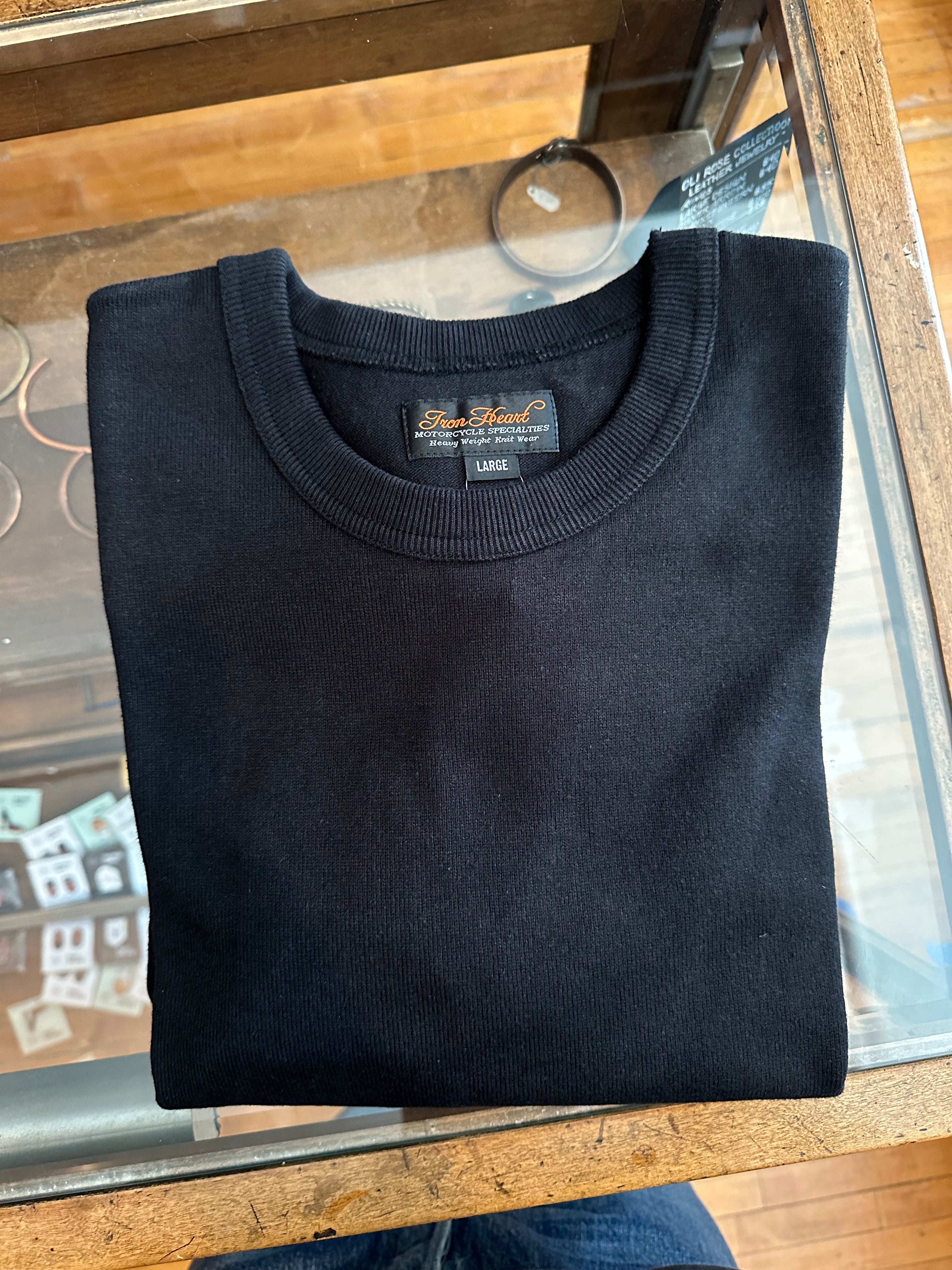 Gently Used Iron Heart 11oz Cotton Knit Long Sleeved Crew Neck Sweater - Black - L