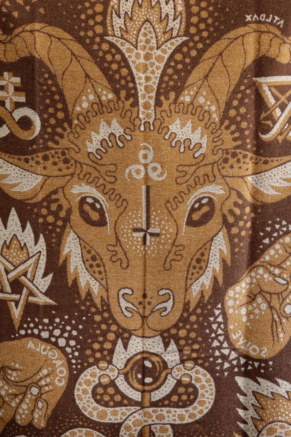 close up of baphomet inverse colors