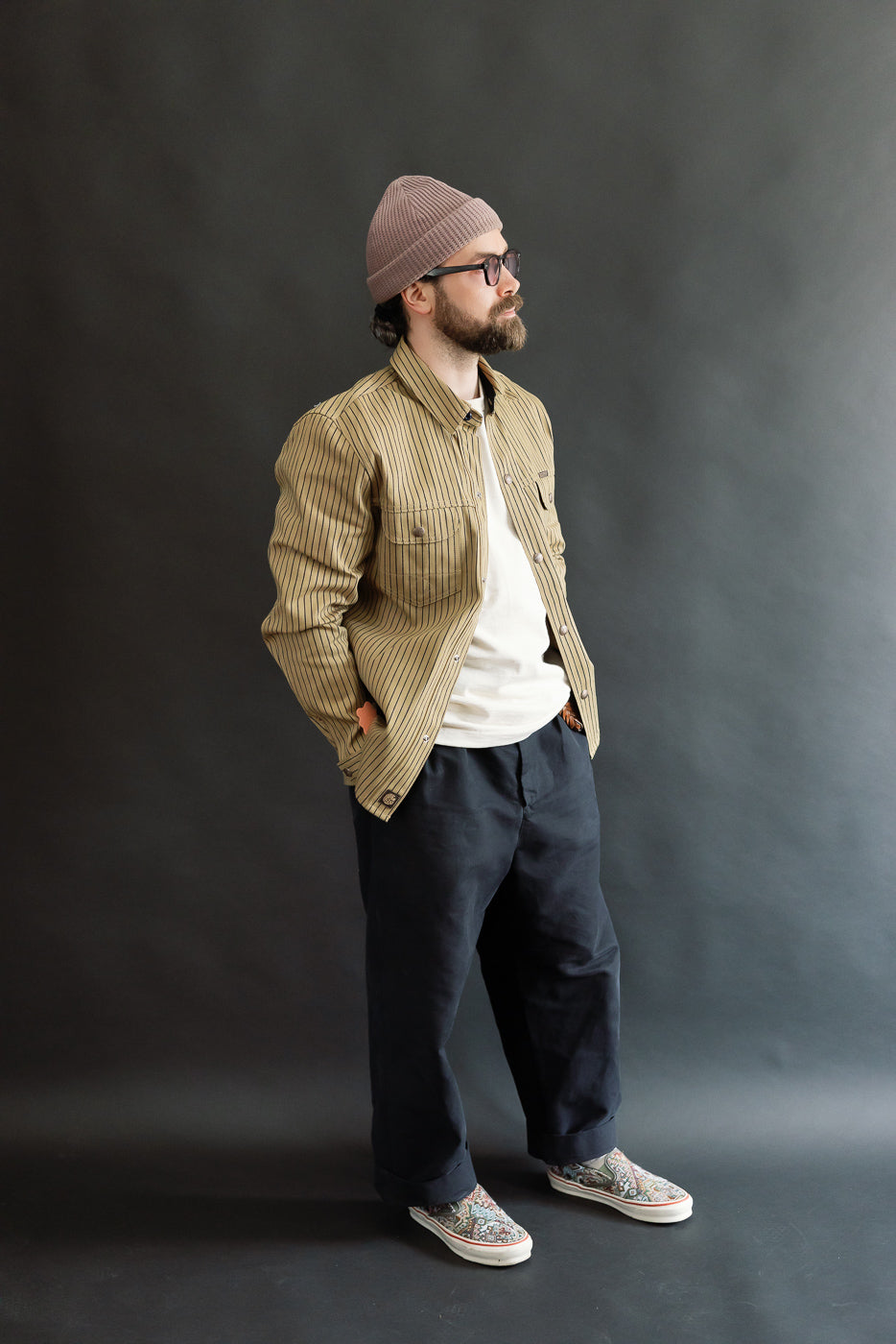 Full body, front view of male model 5'9