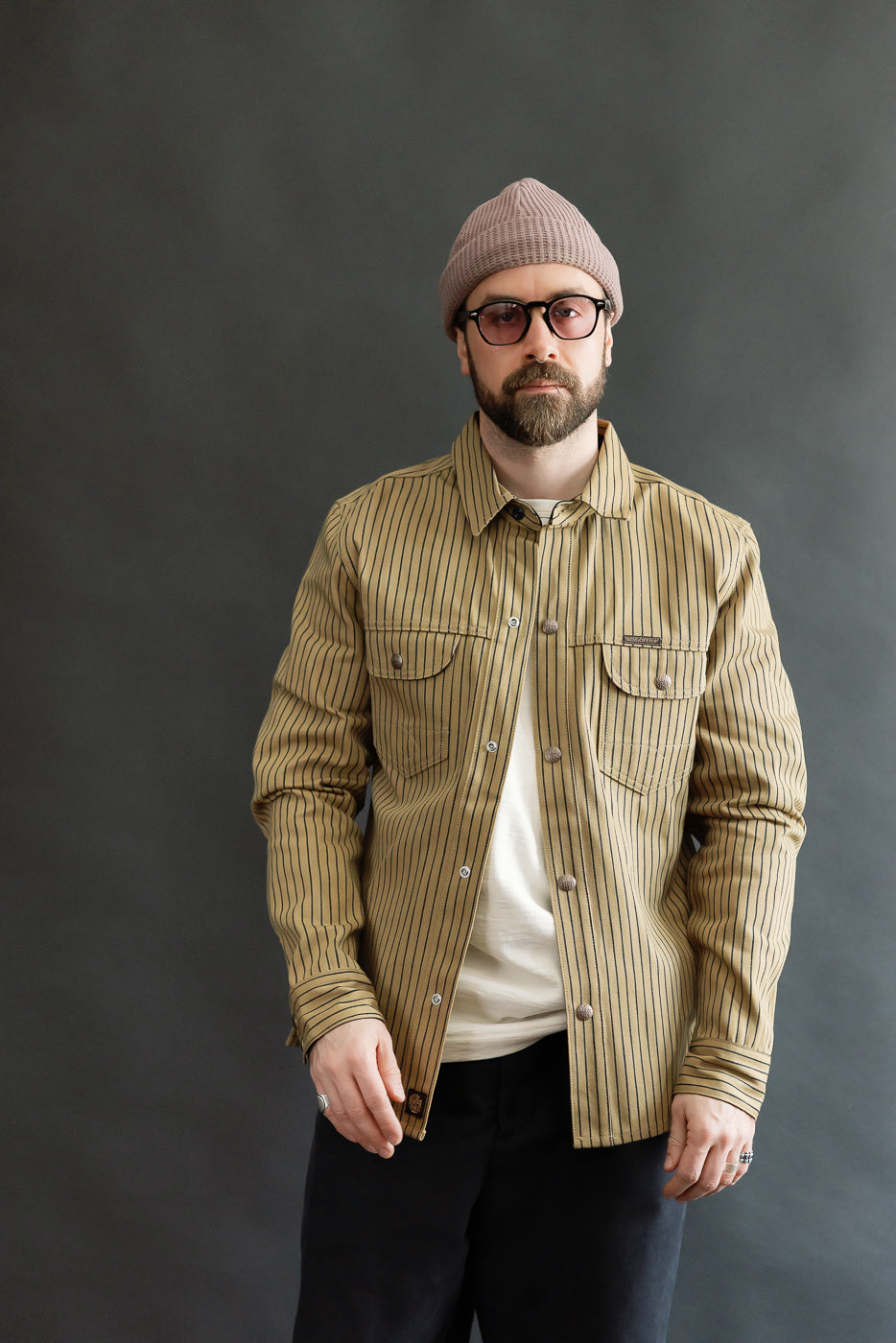 12oz - Copeland Shirt Jack Root Stripe - Beige, Indigo | Dant