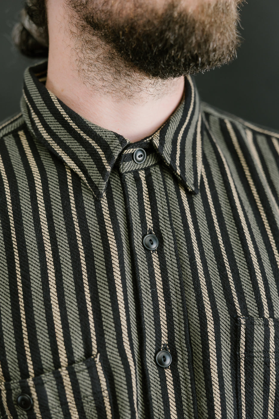 McAllen Shirt Drunken Stripe Twill - Black, Beige, Grey
