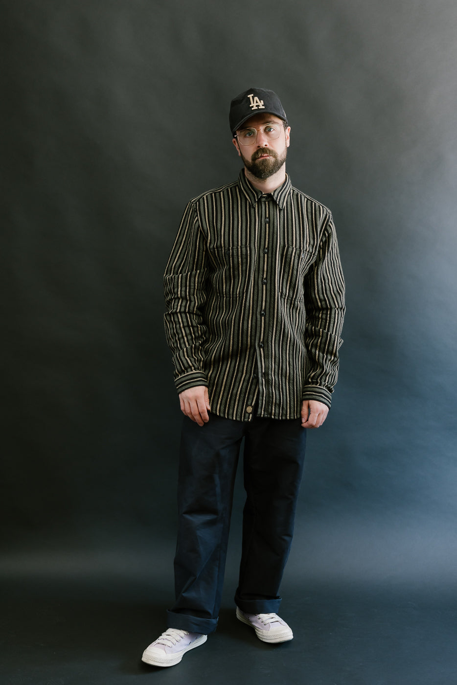 McAllen Shirt Drunken Stripe Twill - Black, Beige, Grey