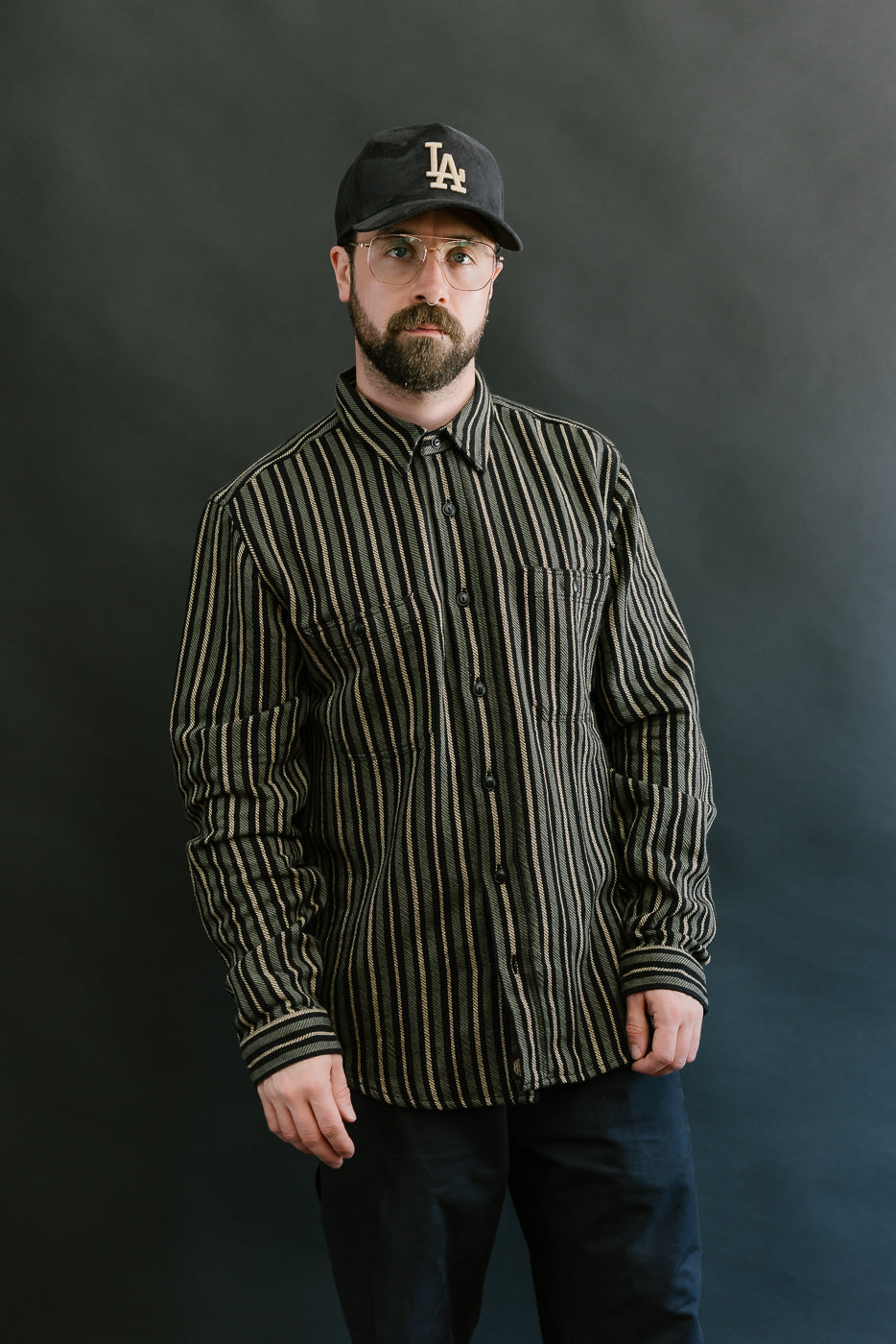 McAllen Shirt Drunken Stripe Twill - Black, Beige, Grey