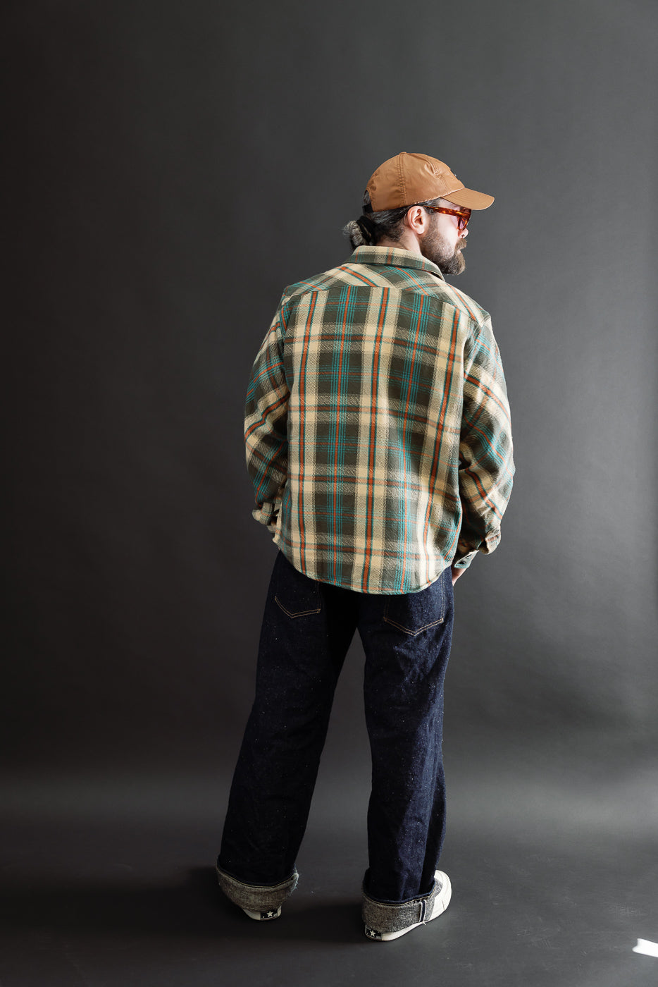 Full body back view of a male model, 5'9