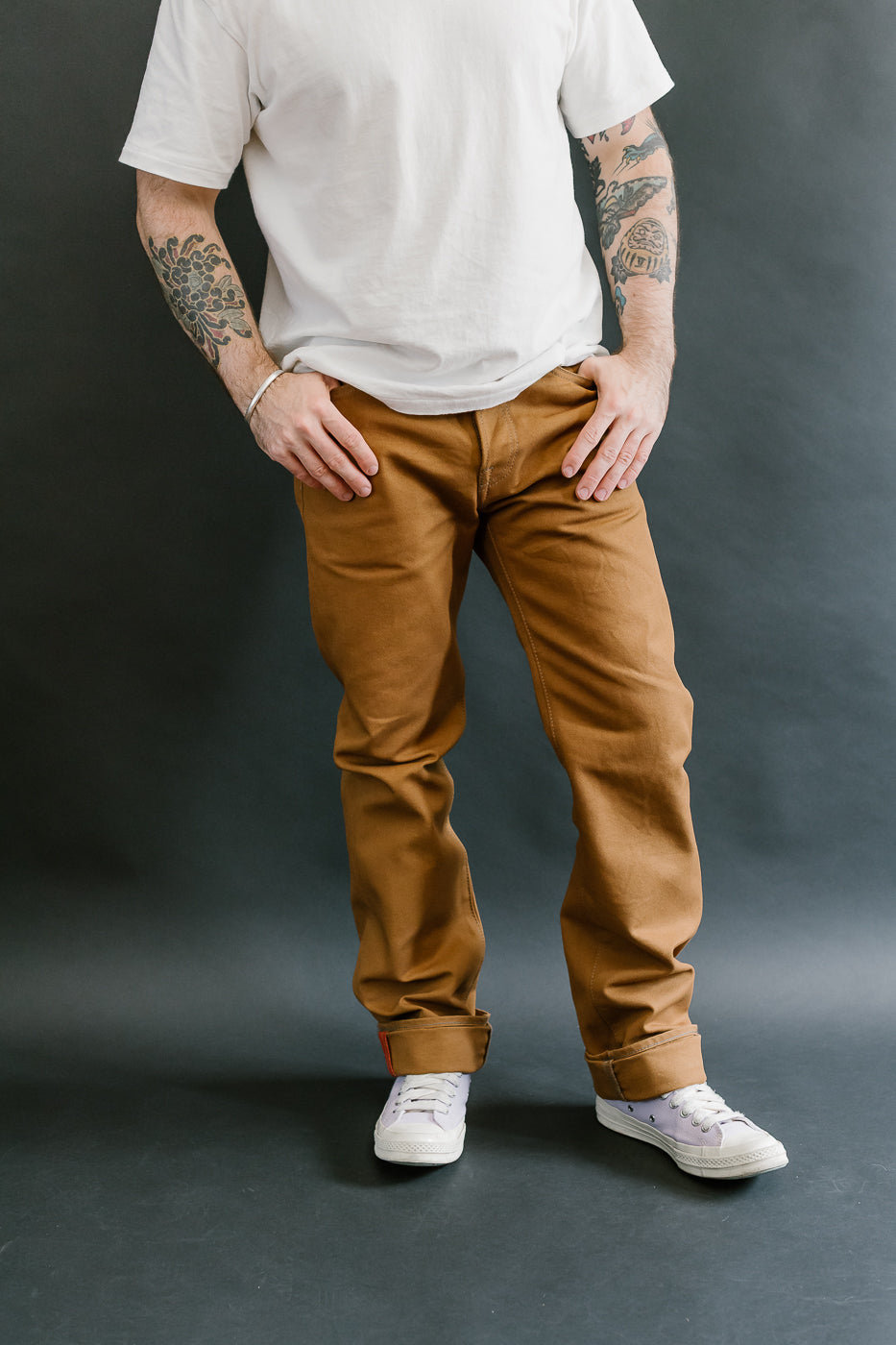 IH-666D - 17oz Duck Slim Straight Cut Jeans - Brown