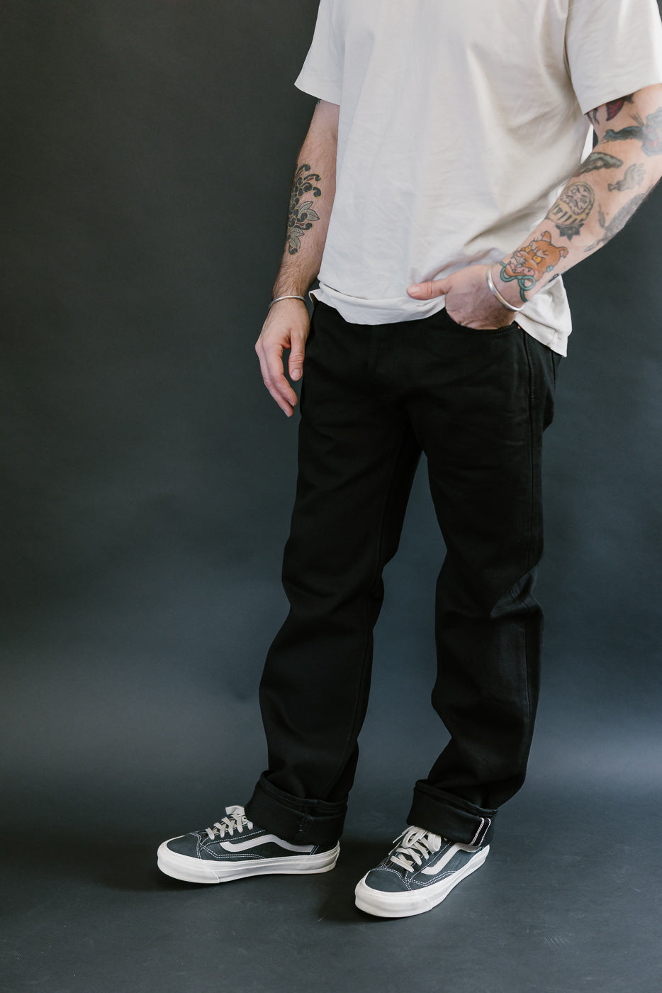 IH-666S-SBG - 21oz Selvedge Denim Slim Straight - Superblack (Fades to Grey)