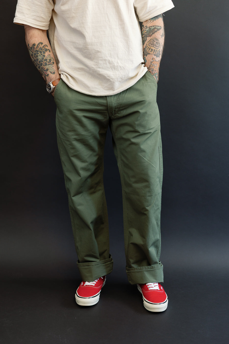IH-746-GRN - 8oz Ripstop Wide Work Pants - Army Green | Dant