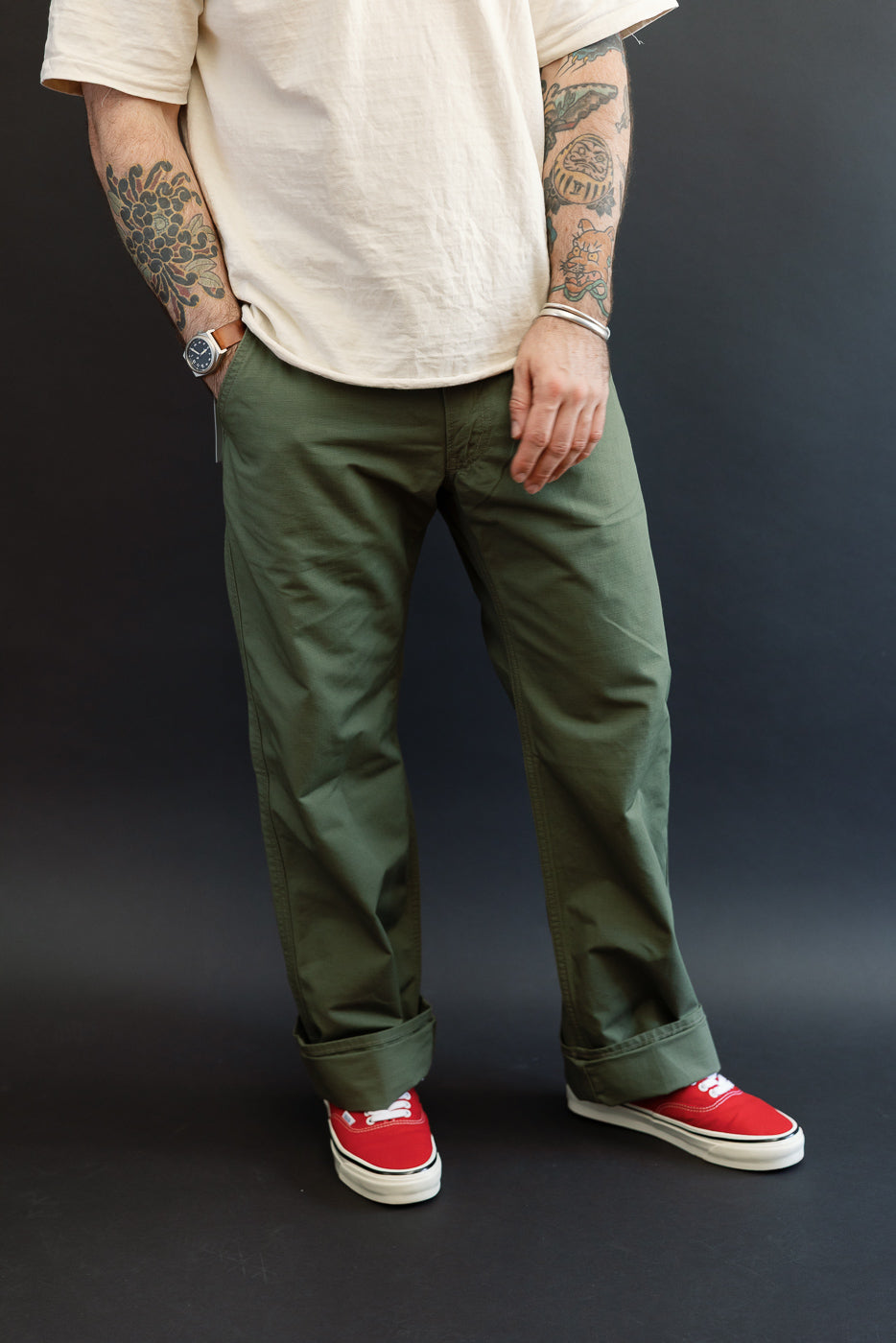 IH-746-GRN - 8oz Ripstop Wide Work Pants - Army Green | Dant