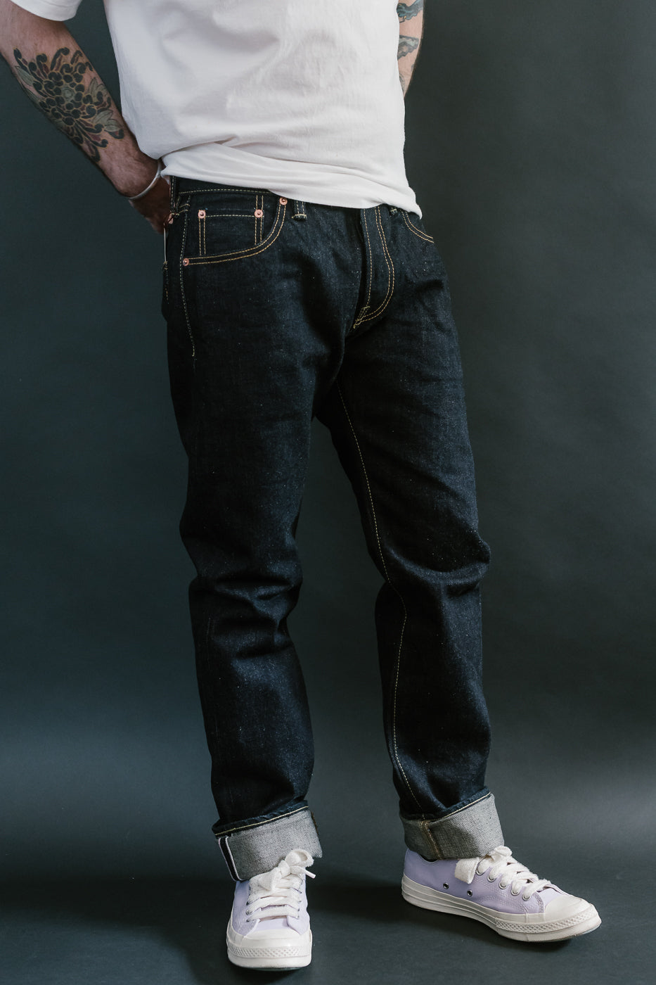 IH-777N - 17oz Selvedge Denim Slim Tapered Cut Jeans - Natural Indigo