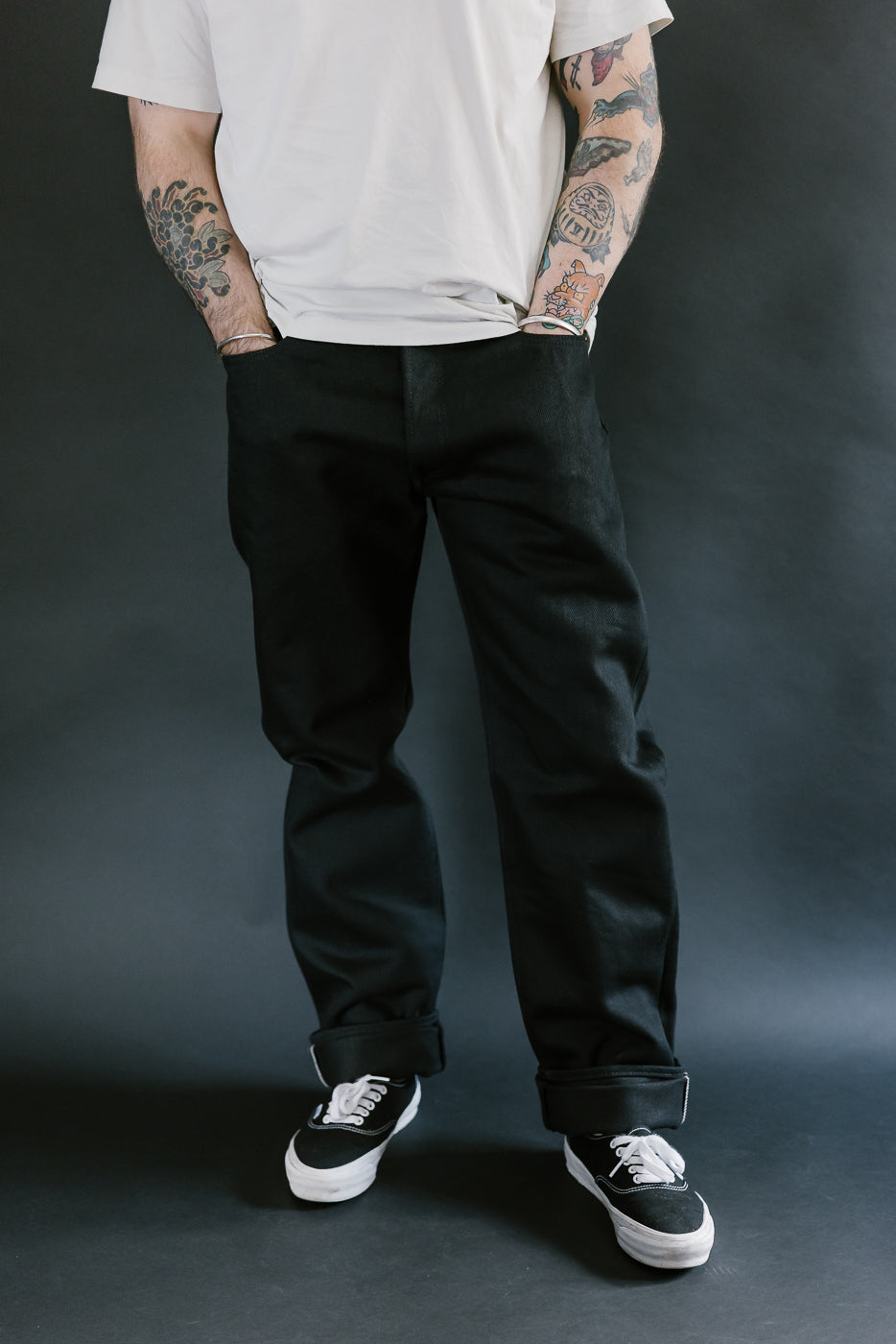 IH-888S-SB - 21oz Selvedge Denim Relaxed Taper Cut Jeans - Superblack Non-Fade