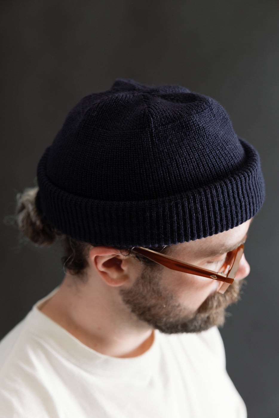 IHG-080-NAV - 100% Wool Ribbed Beanie - Navy Blue