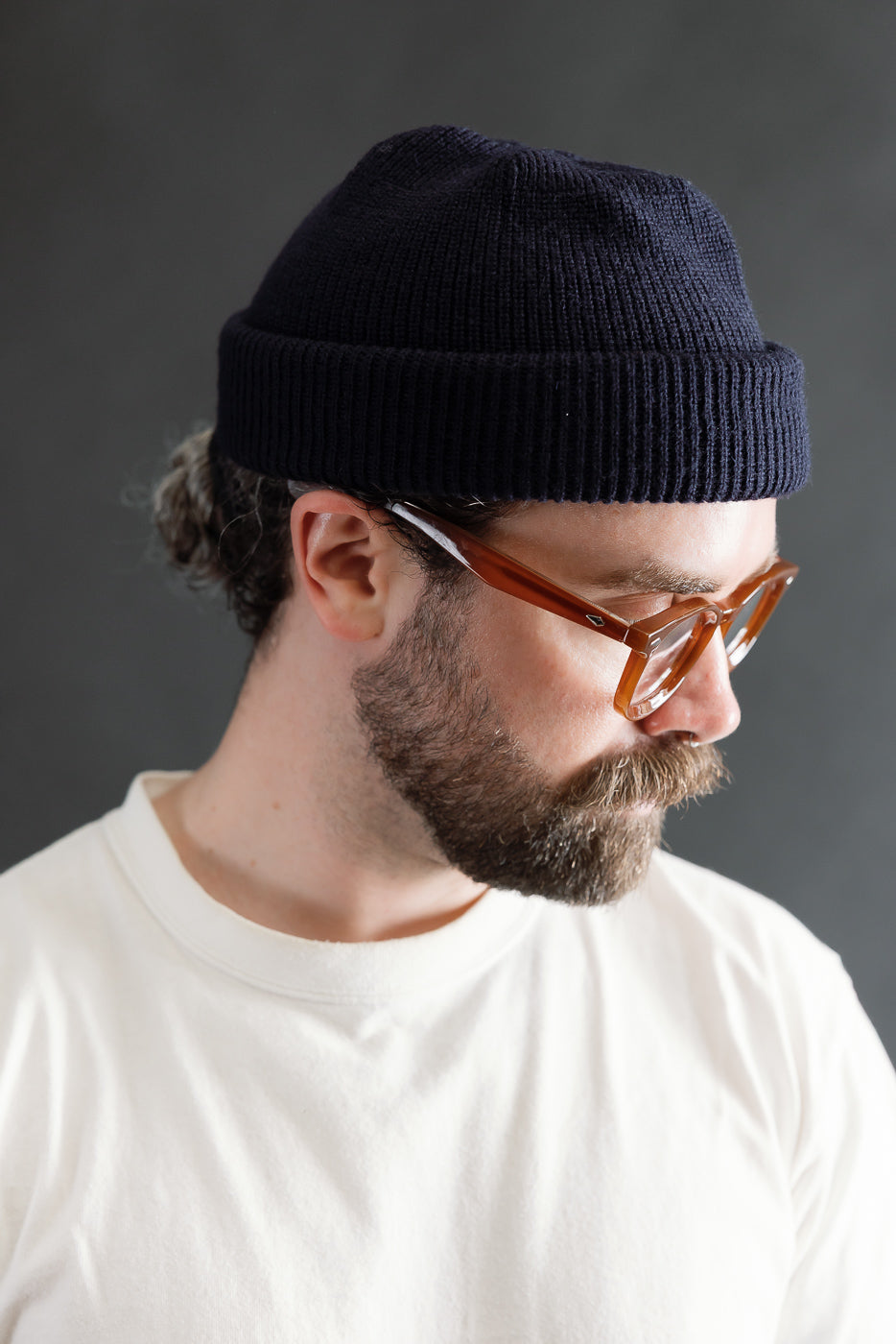 IHG-080-NAV - 100% Wool Ribbed Beanie - Navy Blue