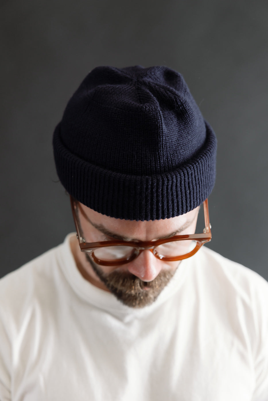 IHG-080-NAV - 100% Wool Ribbed Beanie - Navy Blue